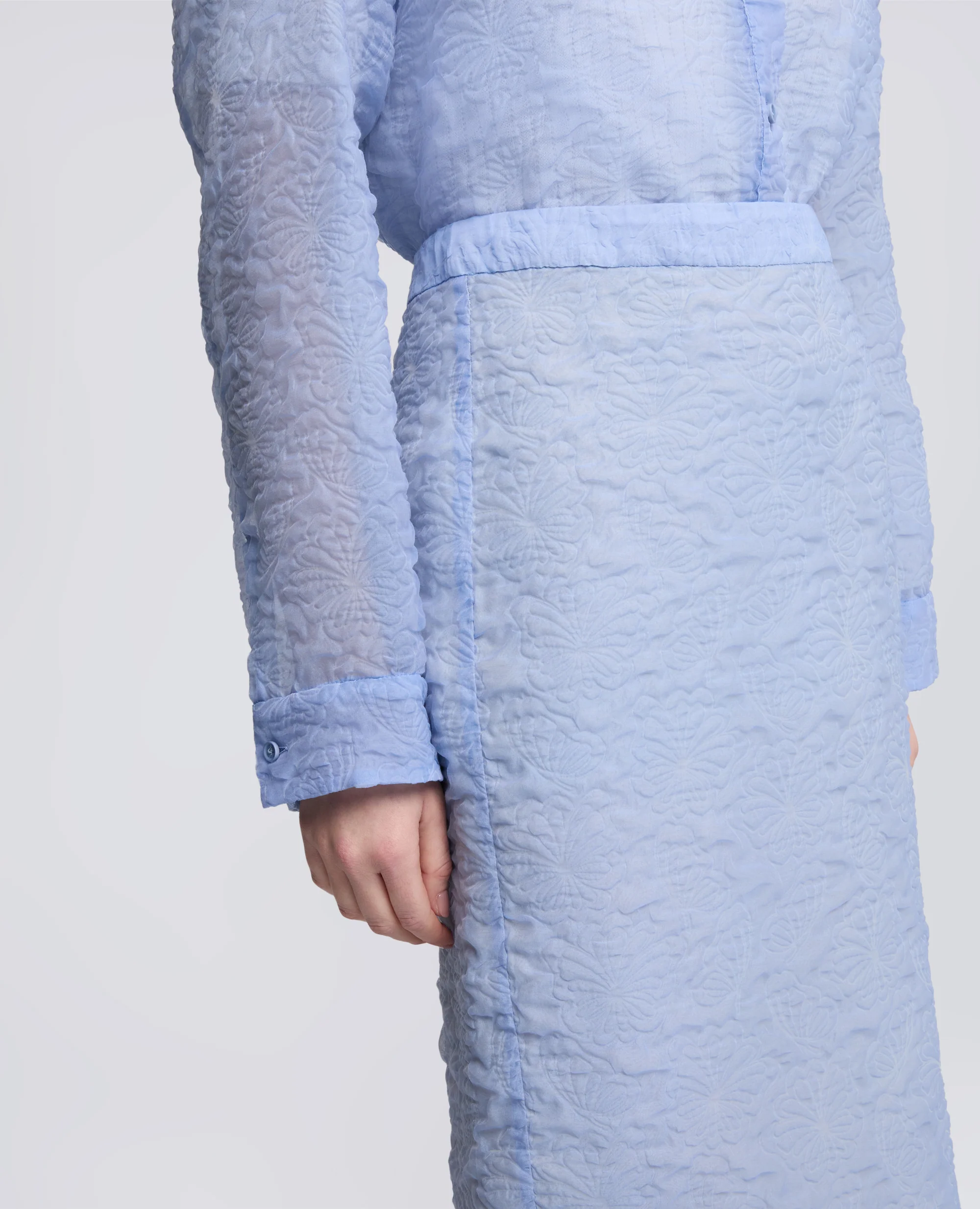 GONNA TUBINO IN CLOQUE DI COTONE E NYLON - AZZURRO - Image 7