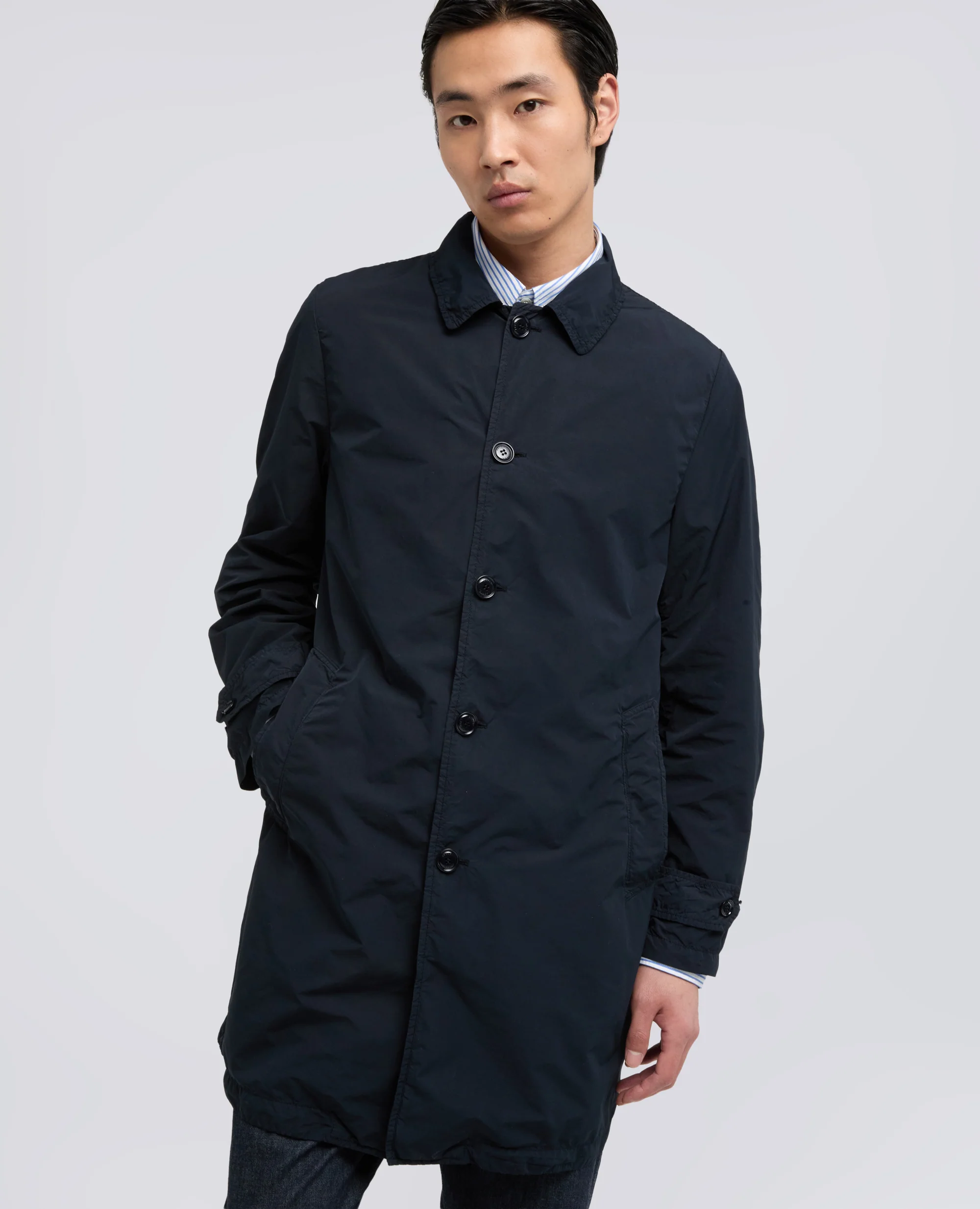 IMPERMEABILE IN POLIESTERE E NYLON COMPATTO - NAVY - Image 4
