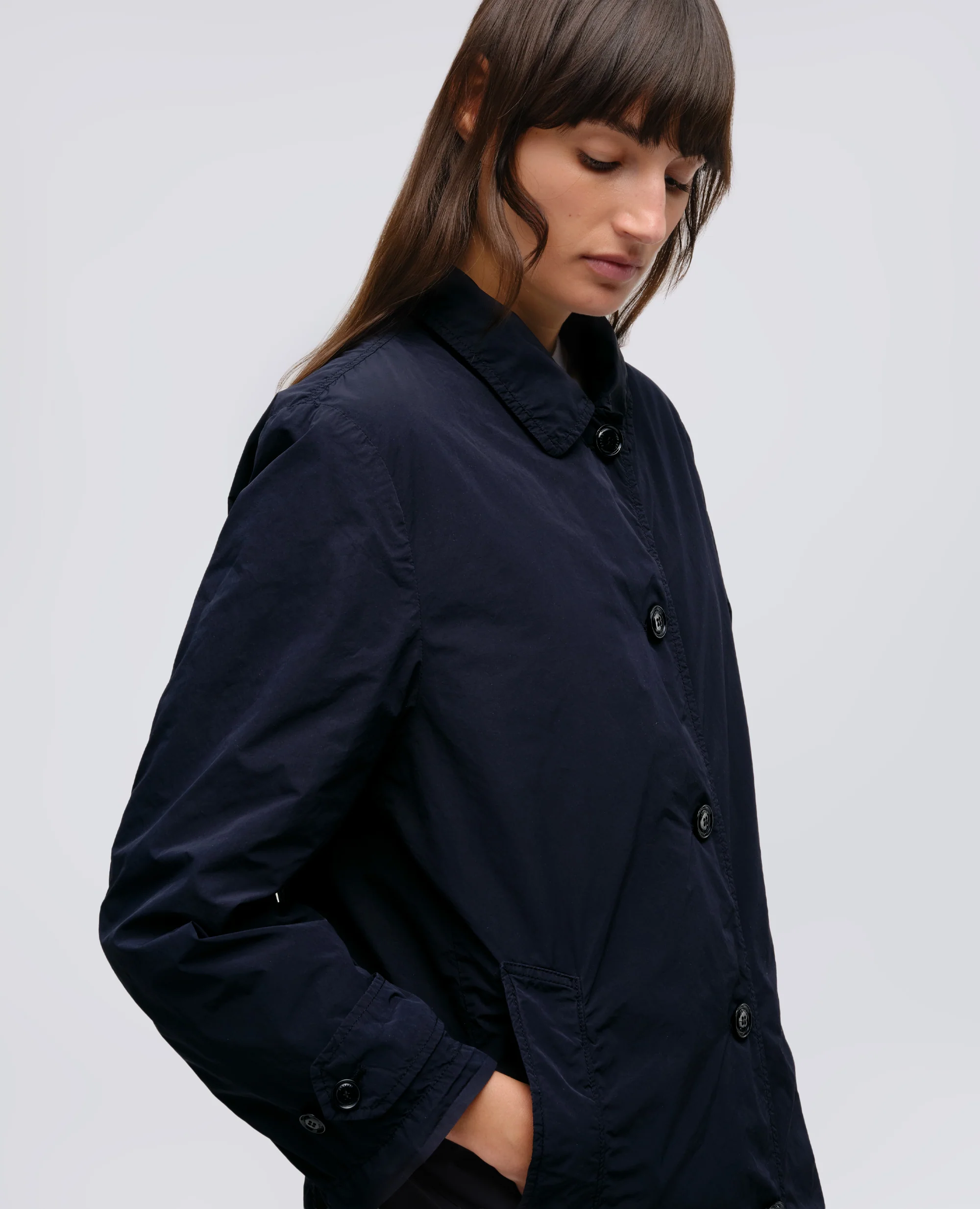 IMPERMEABILE IN POLIESTERE E NYLON COMPATTO - NAVY - Image 4
