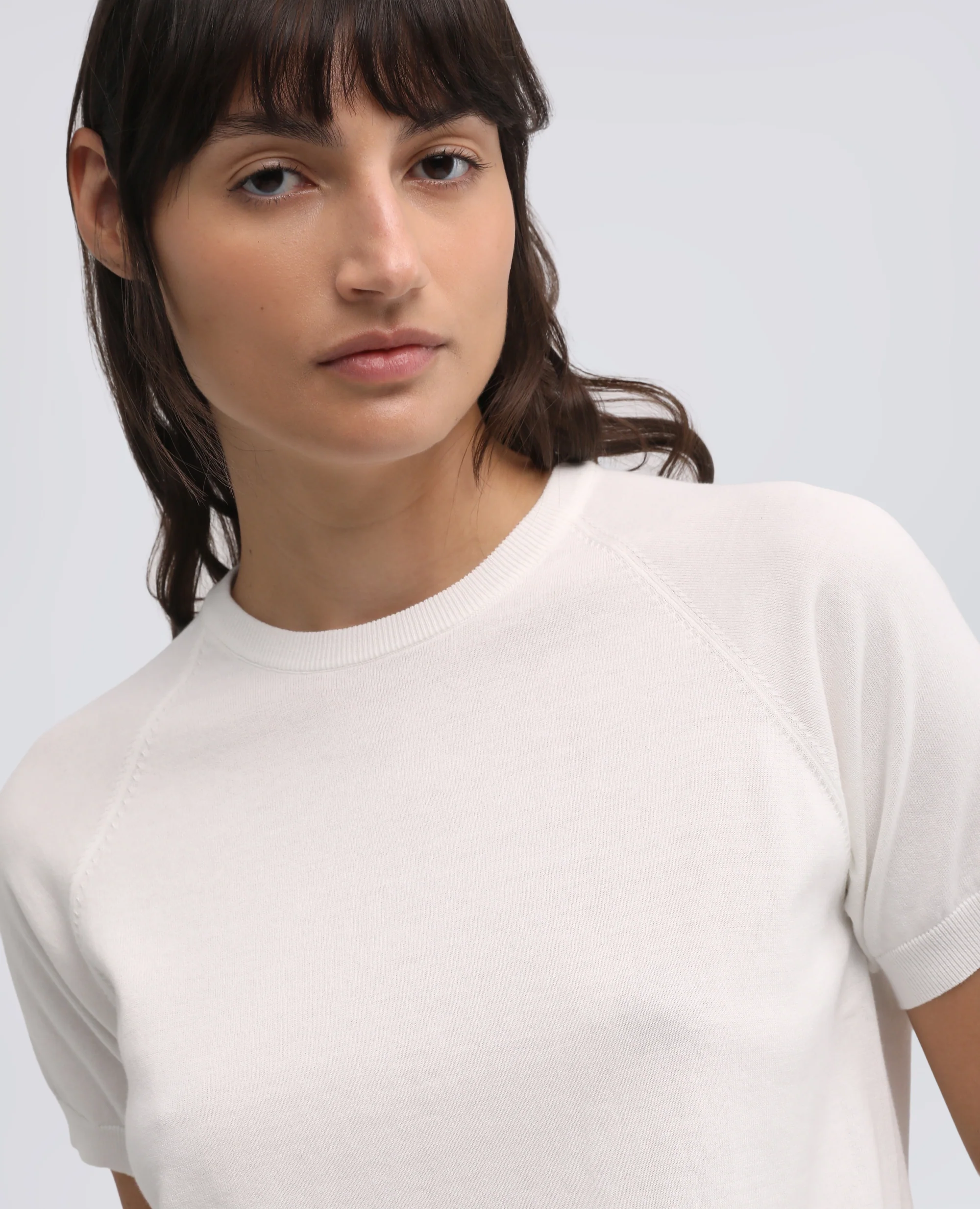 T-SHIRT GIROCOLLO IN FILATO DI PURO COTONE - BIANCO - Image 4