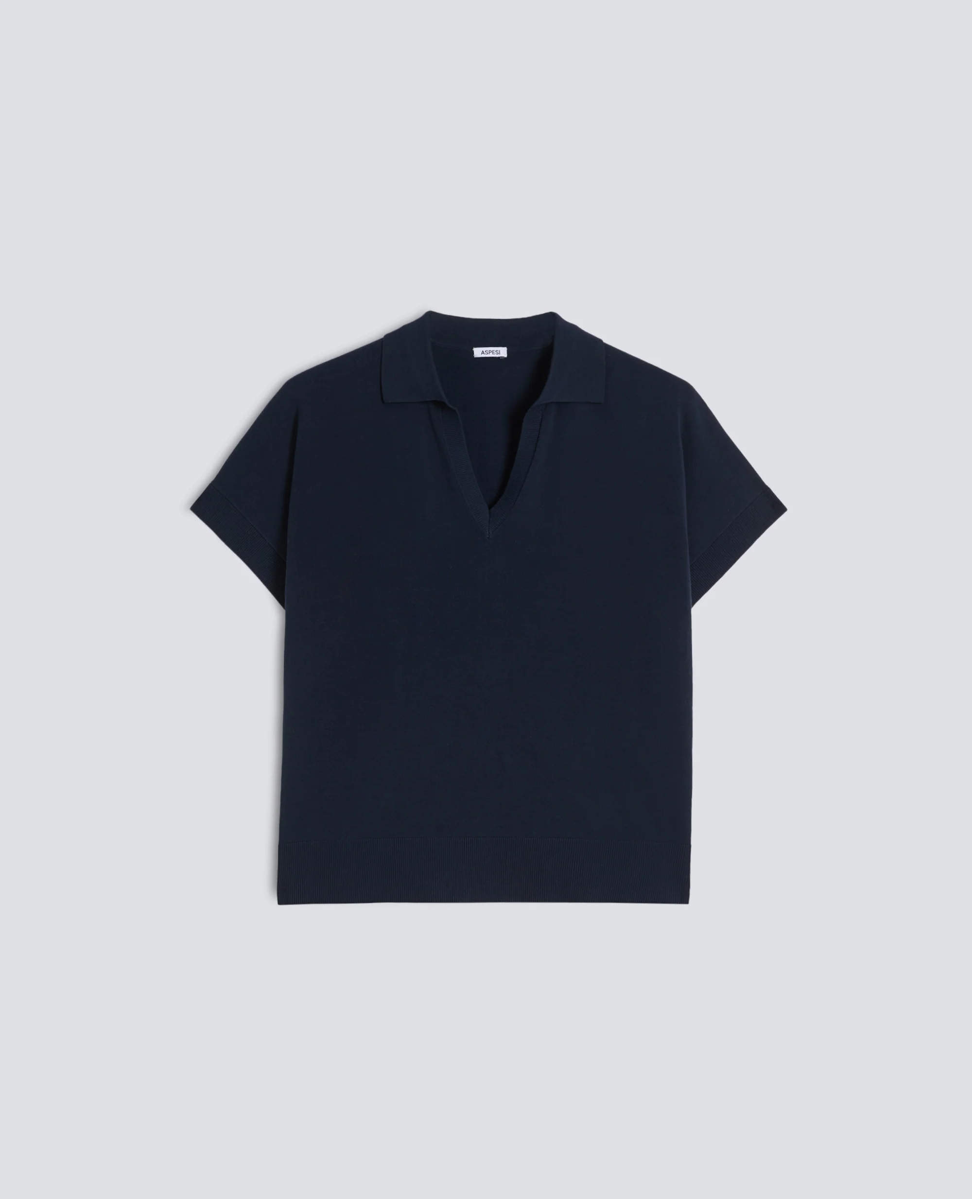 MAGLIA SCOLLO A V CON COLLETTO IN FILATO DI PURO COTONE - NAVY