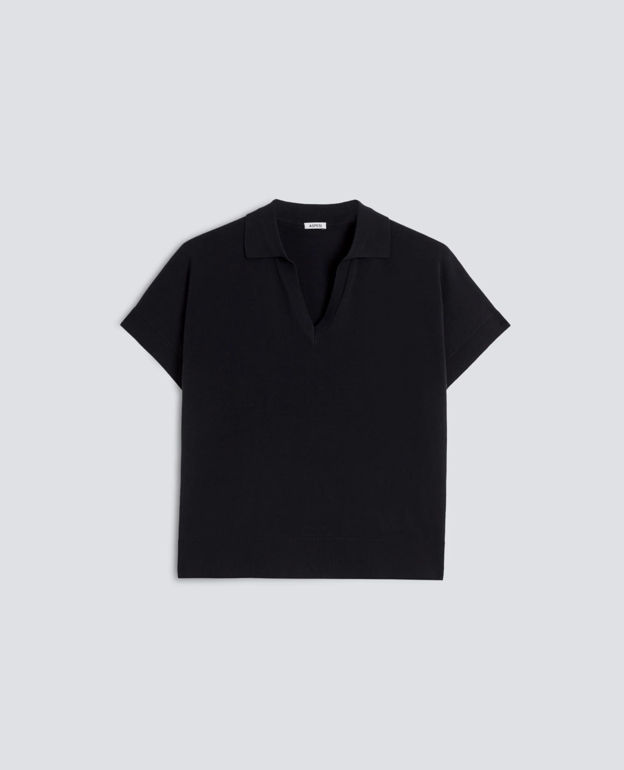 MAGLIA SCOLLO A V CON COLLETTO IN FILATO DI PURO COTONE - NERO