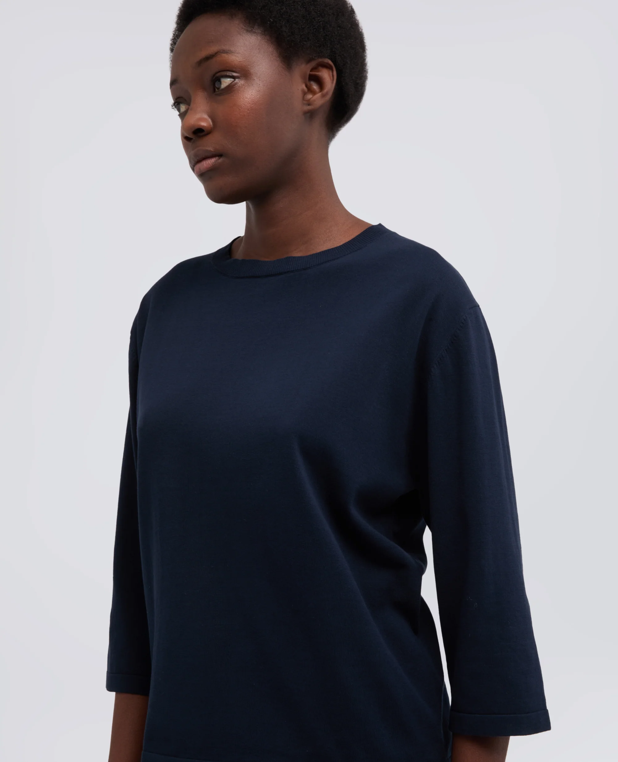 MAGLIA SCOLLO A BARCHETTA IN PURO COTONE - NAVY - Image 4