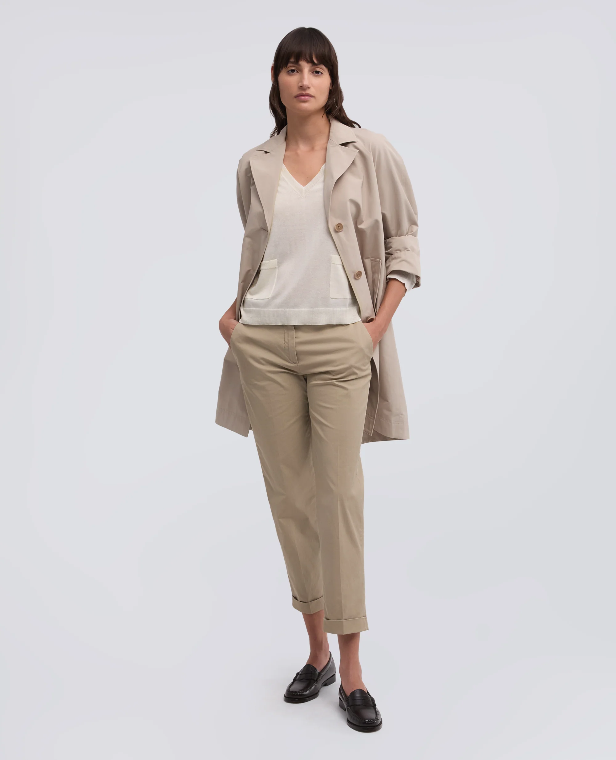 MAGLIA A MANICHE LUNGHE CON SCOLLO A "V" IN FILATO DI SETA, COTONE E CASHMERE - BIANCO - Image 2
