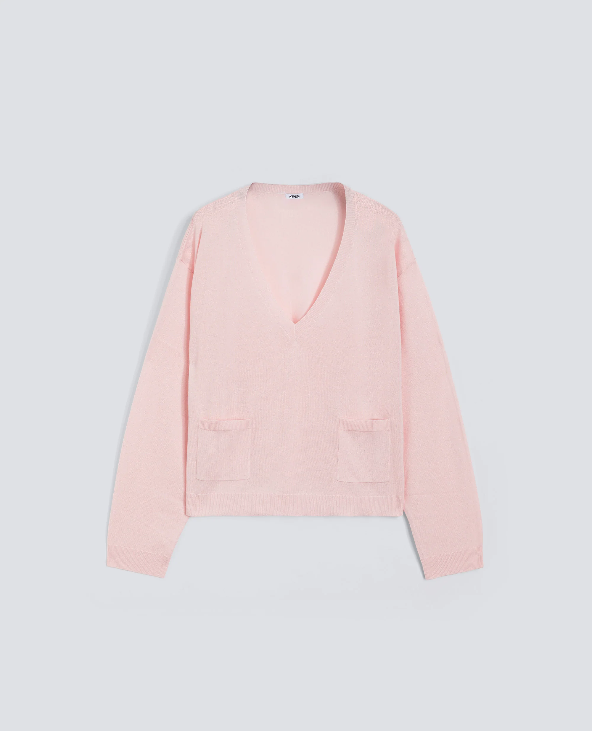MAGLIA A MANICHE LUNGHE CON SCOLLO A "V" IN FILATO DI SETA, COTONE E CASHMERE - ROSA