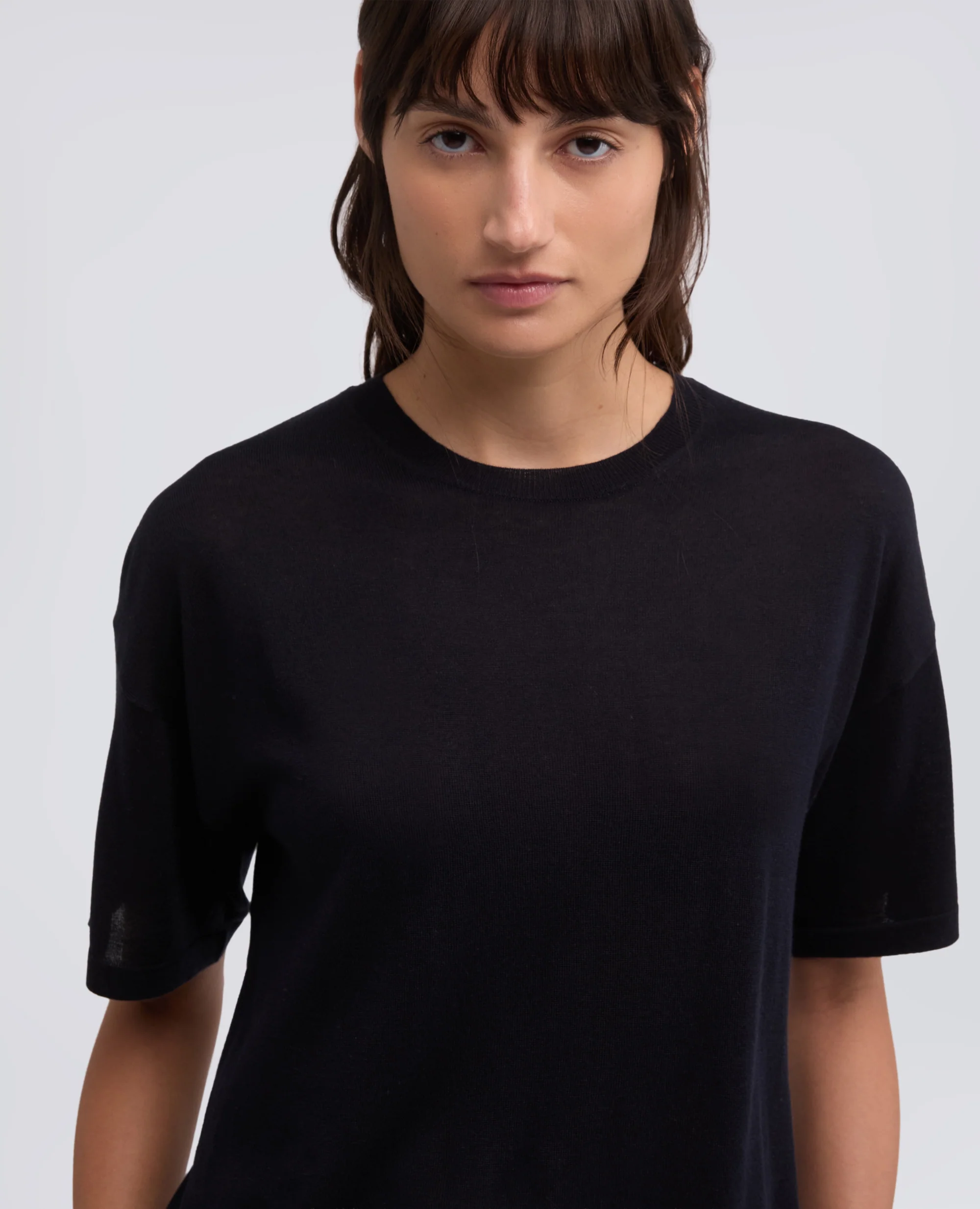 T-SHIRT DI MAGLIA IN MISTO SETA, COTONE E CASHMERE - BLU BLACK - Image 4