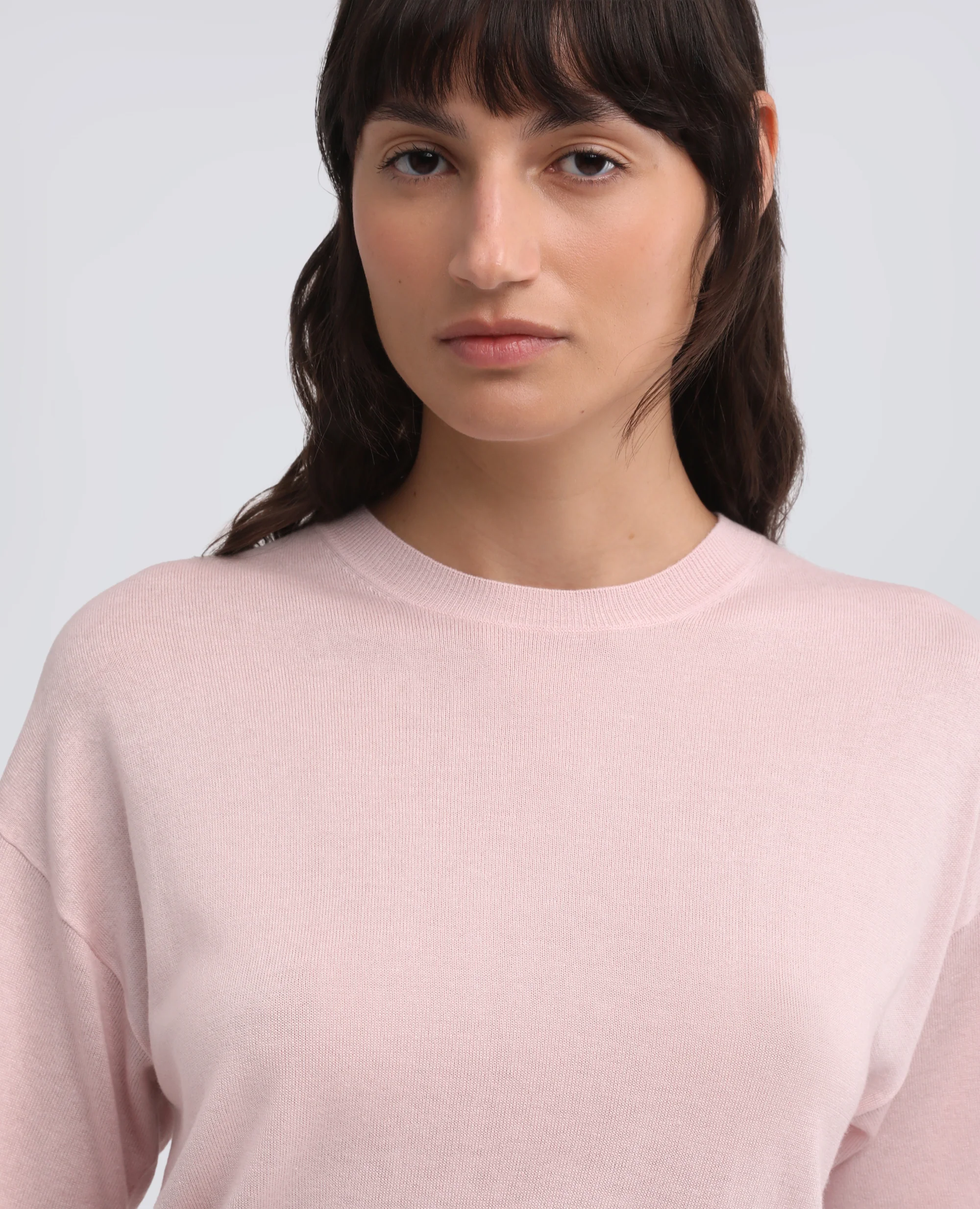 T-SHIRT DI MAGLIA IN MISTO SETA, COTONE E CASHMERE - ROSA - Image 4