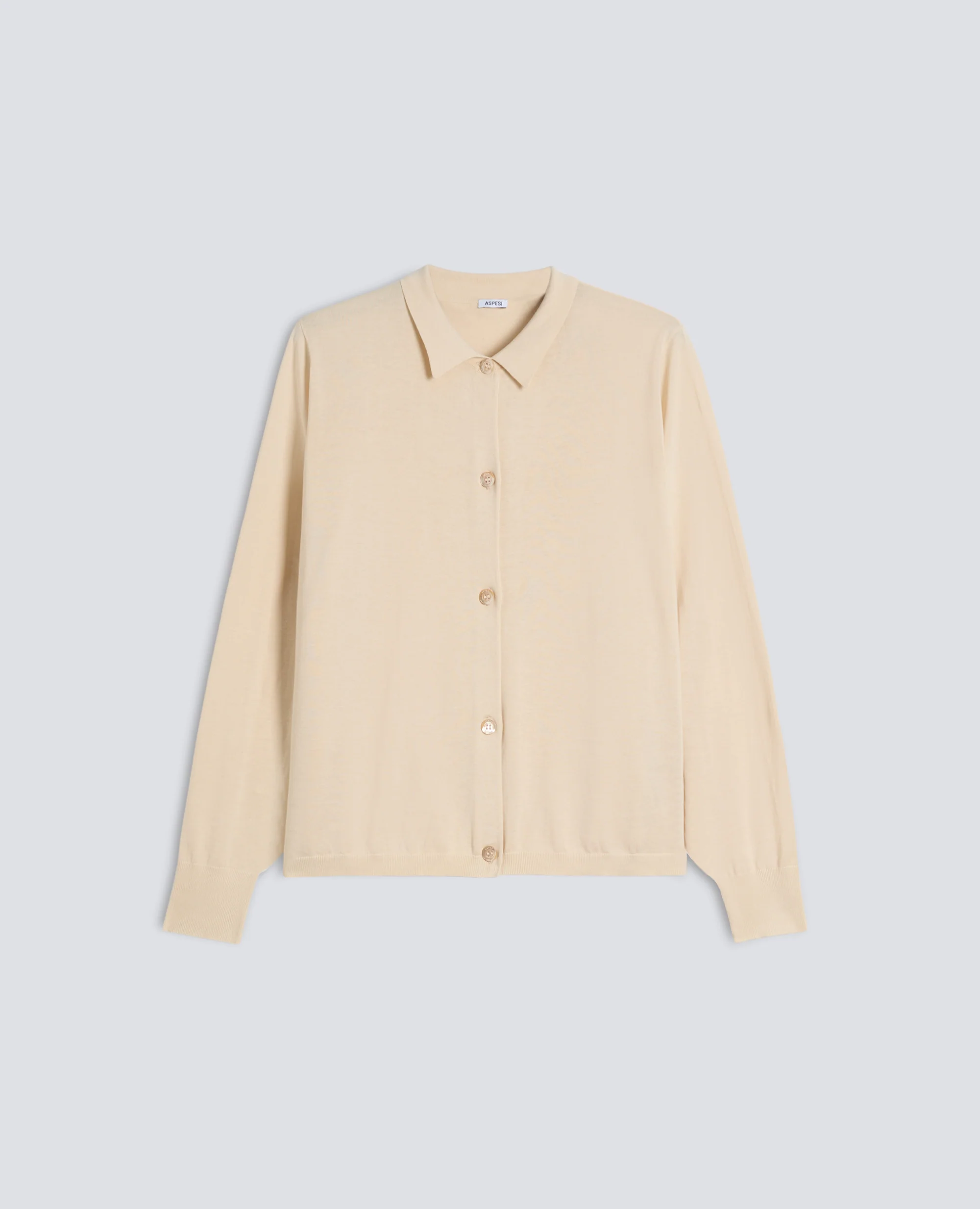 CARDIGAN CON COLLETTO IN MISTO COTONE, SETA E LINO - NATURALE
