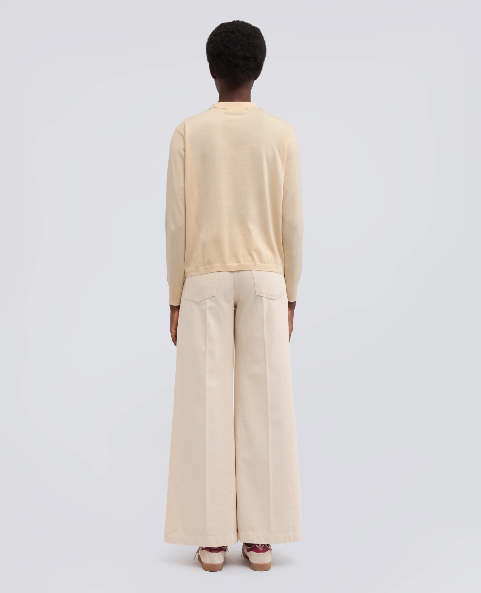 CARDIGAN CON COLLETTO IN MISTO COTONE, SETA E LINO - NATURALE - Image 3