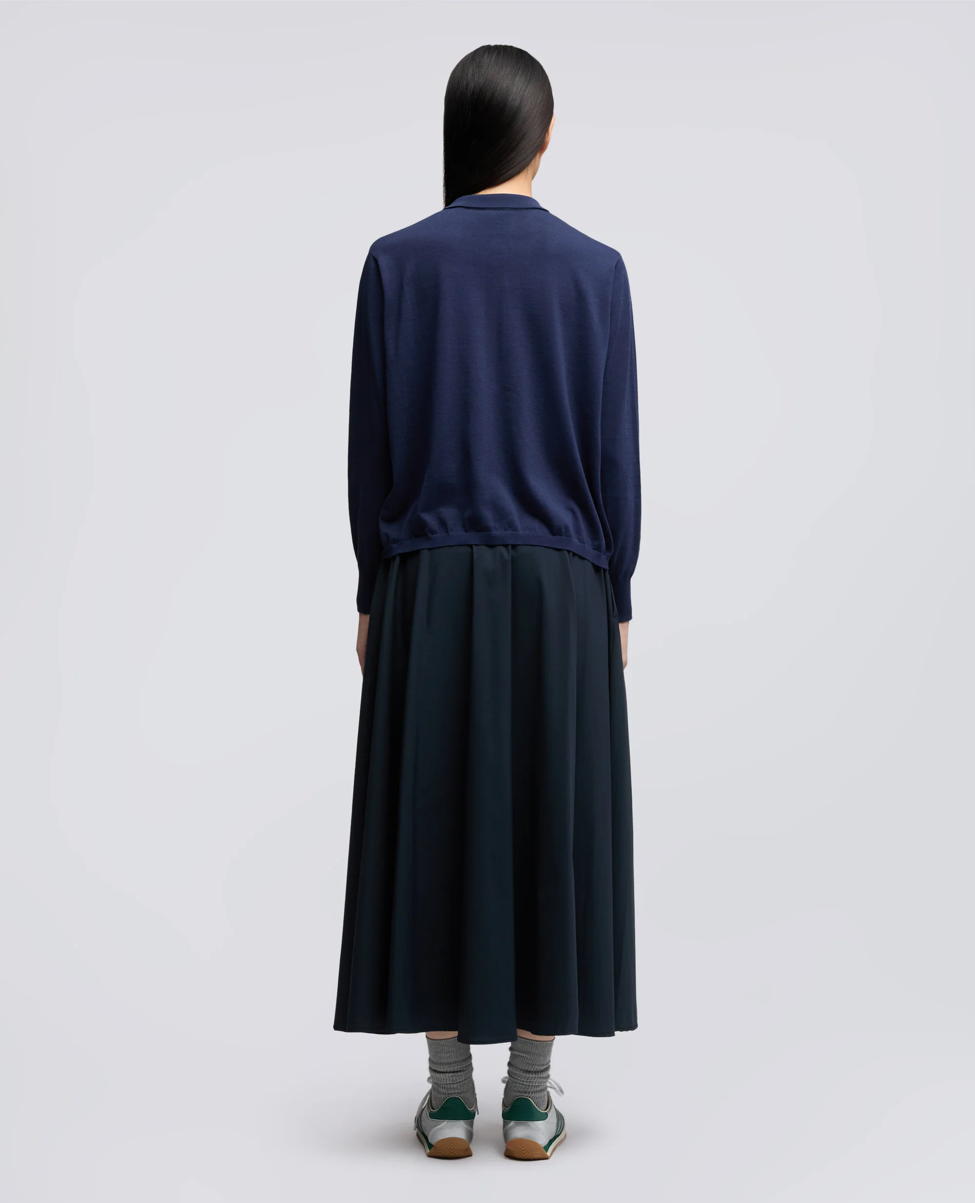 CARDIGAN CON COLLETTO IN MISTO COTONE, SETA E LINO - NAVY - Image 3