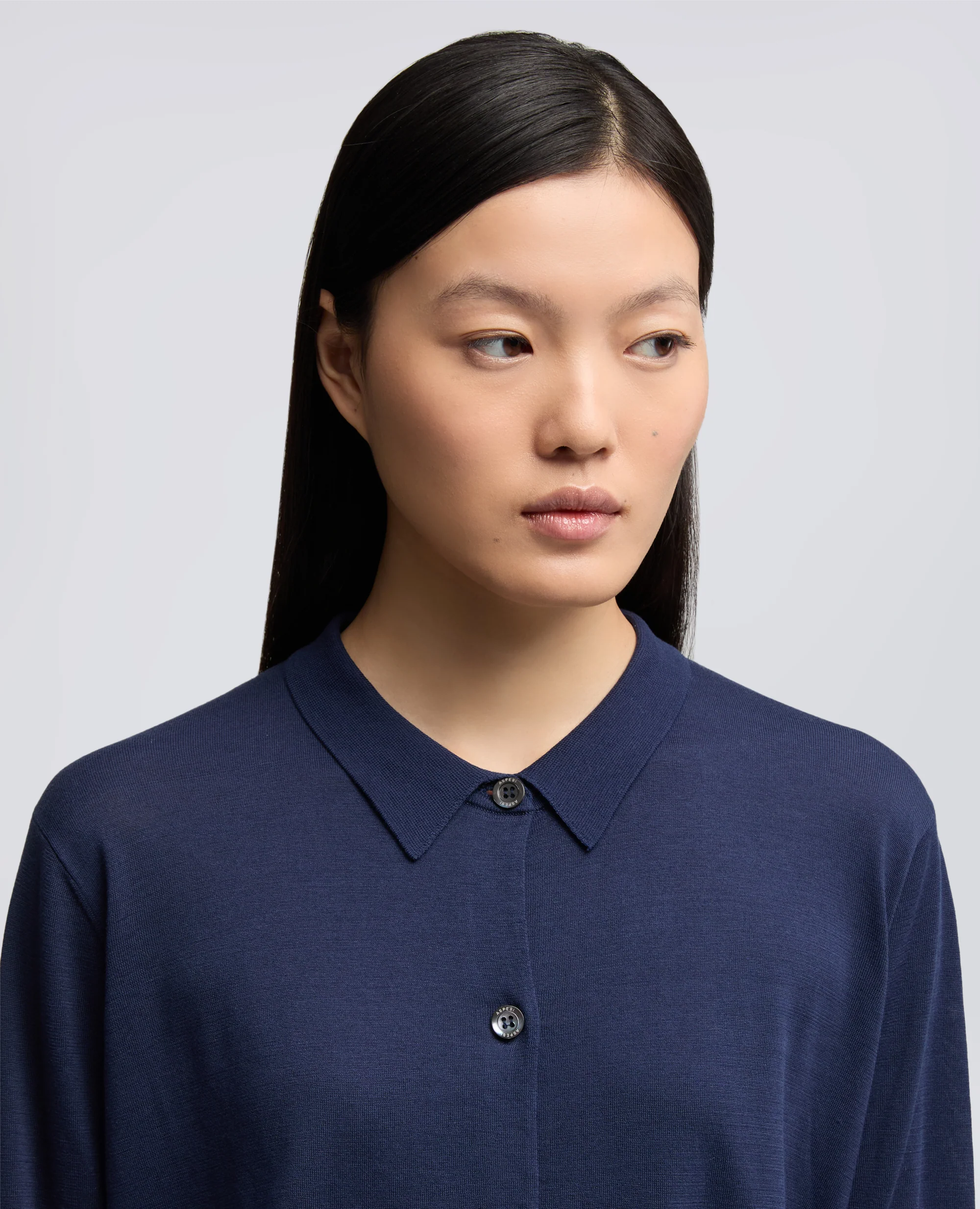 CARDIGAN CON COLLETTO IN MISTO COTONE, SETA E LINO - NAVY - Image 4