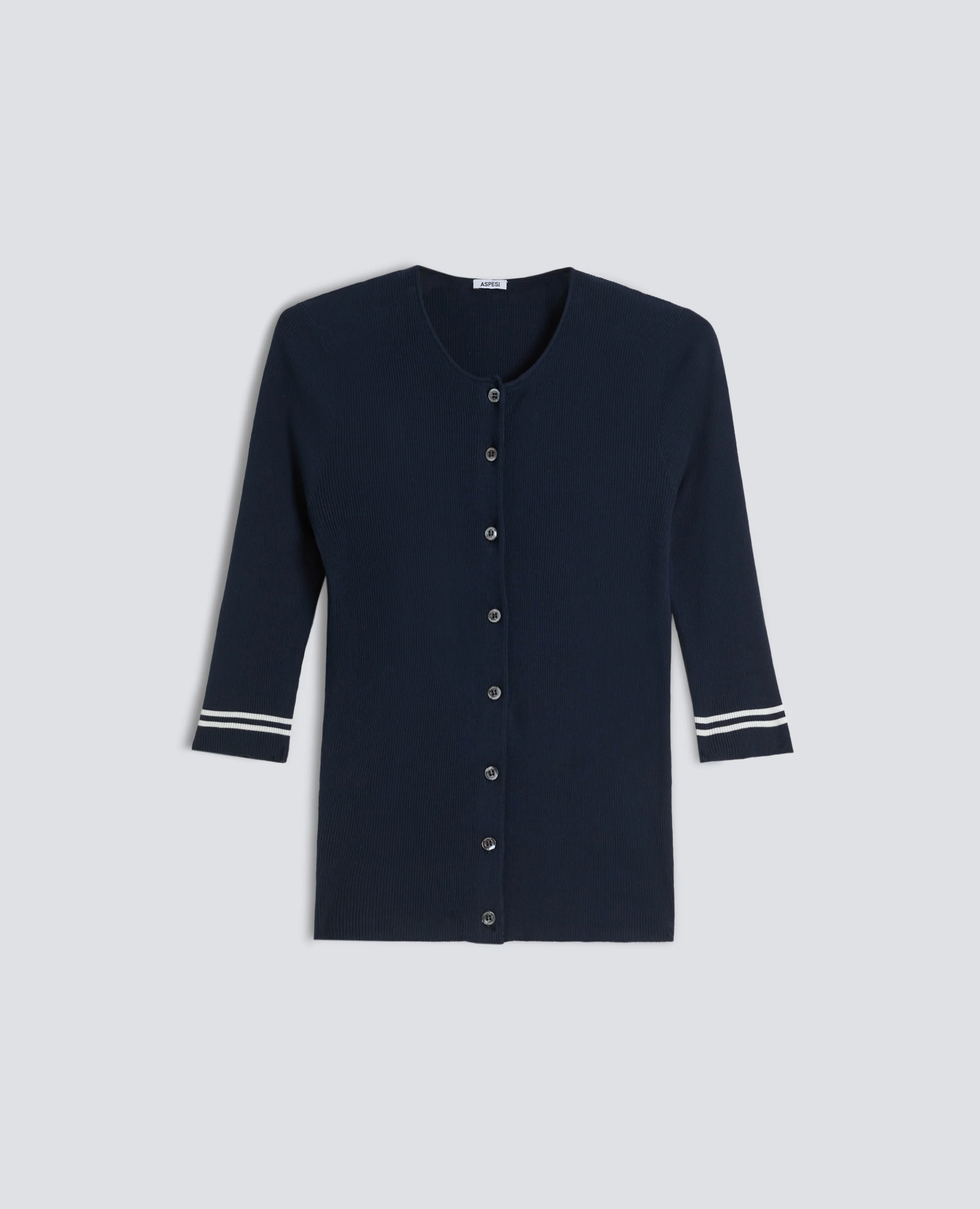 CARDIGAN GIROCOLLO IN COSTINA DI PURO COTONE - NAVY