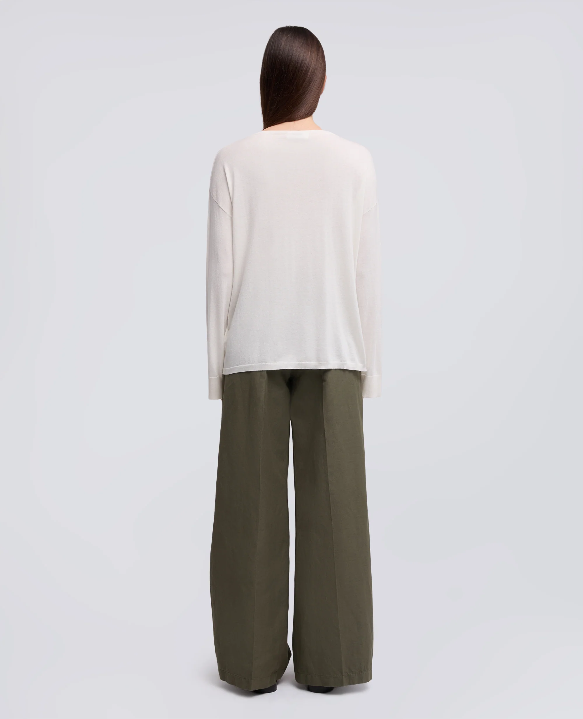 MAGLIA A MANICHE LUNGHE IN MISTO SETA, COTONE E CASHMERE - BIANCO - Image 3
