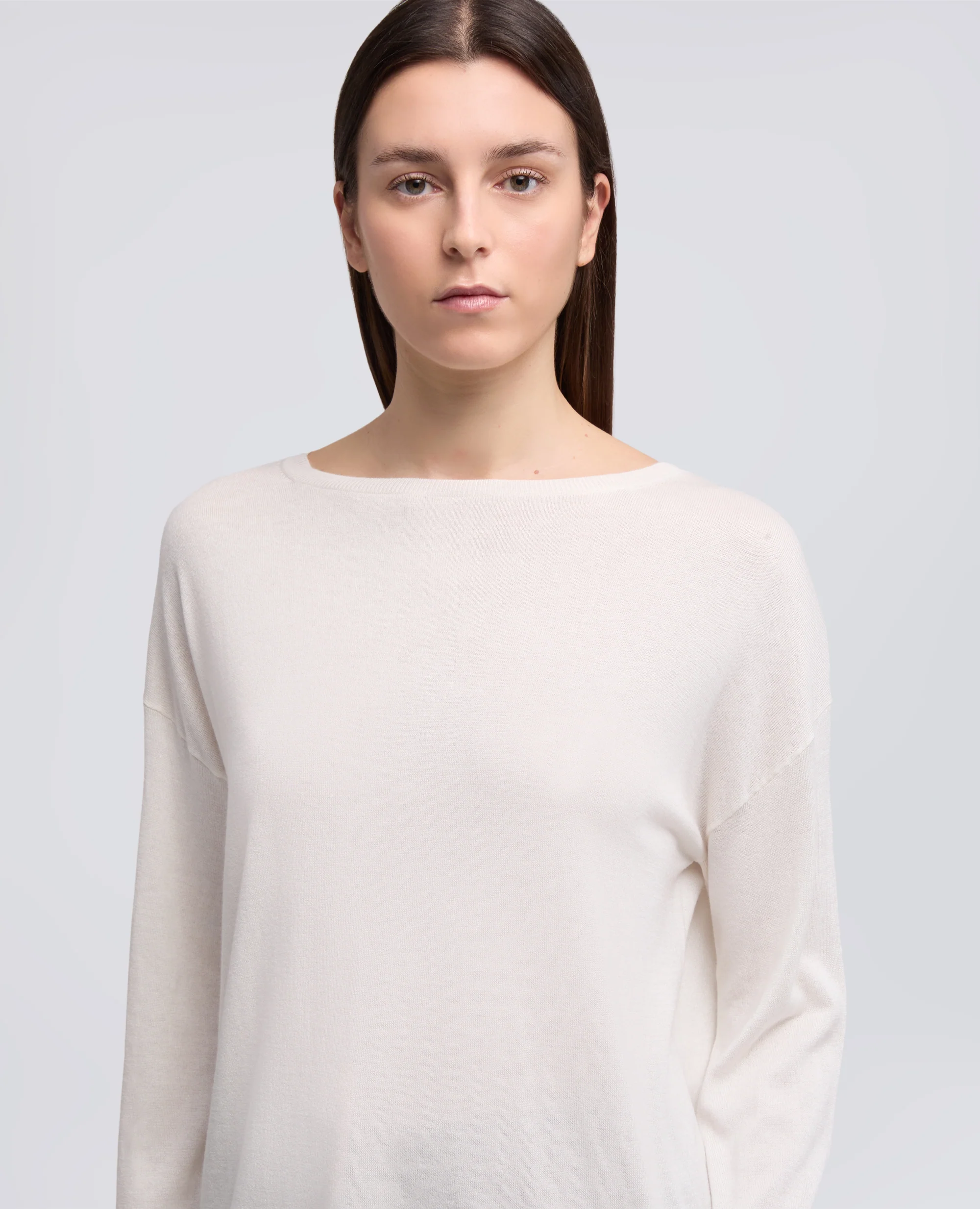 MAGLIA A MANICHE LUNGHE IN MISTO SETA, COTONE E CASHMERE - BIANCO - Image 4