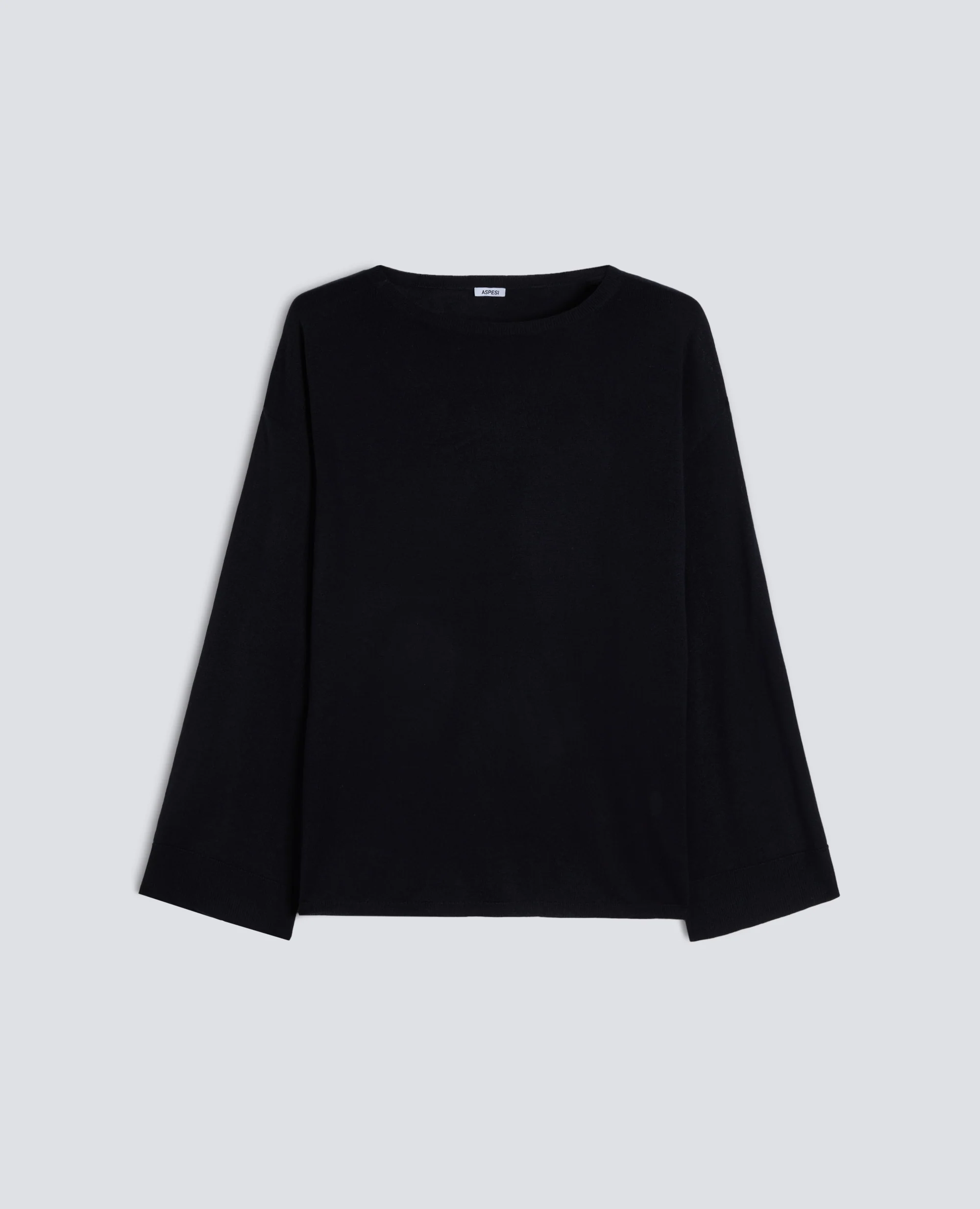 MAGLIA A MANICHE LUNGHE IN MISTO SETA, COTONE E CASHMERE - BLU BLACK