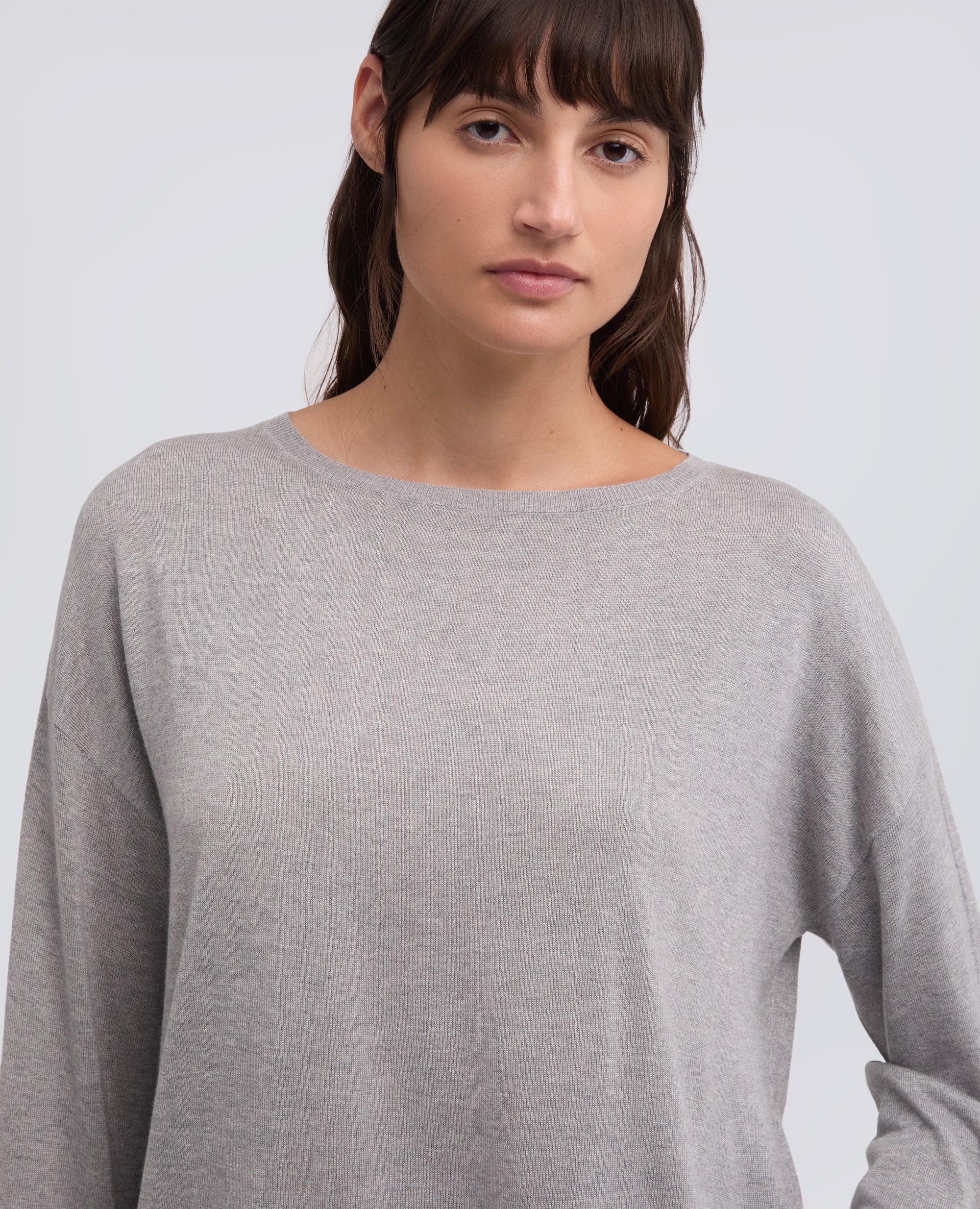 MAGLIA A MANICHE LUNGHE IN MISTO SETA, COTONE E CASHMERE - GRIGIO - Image 4