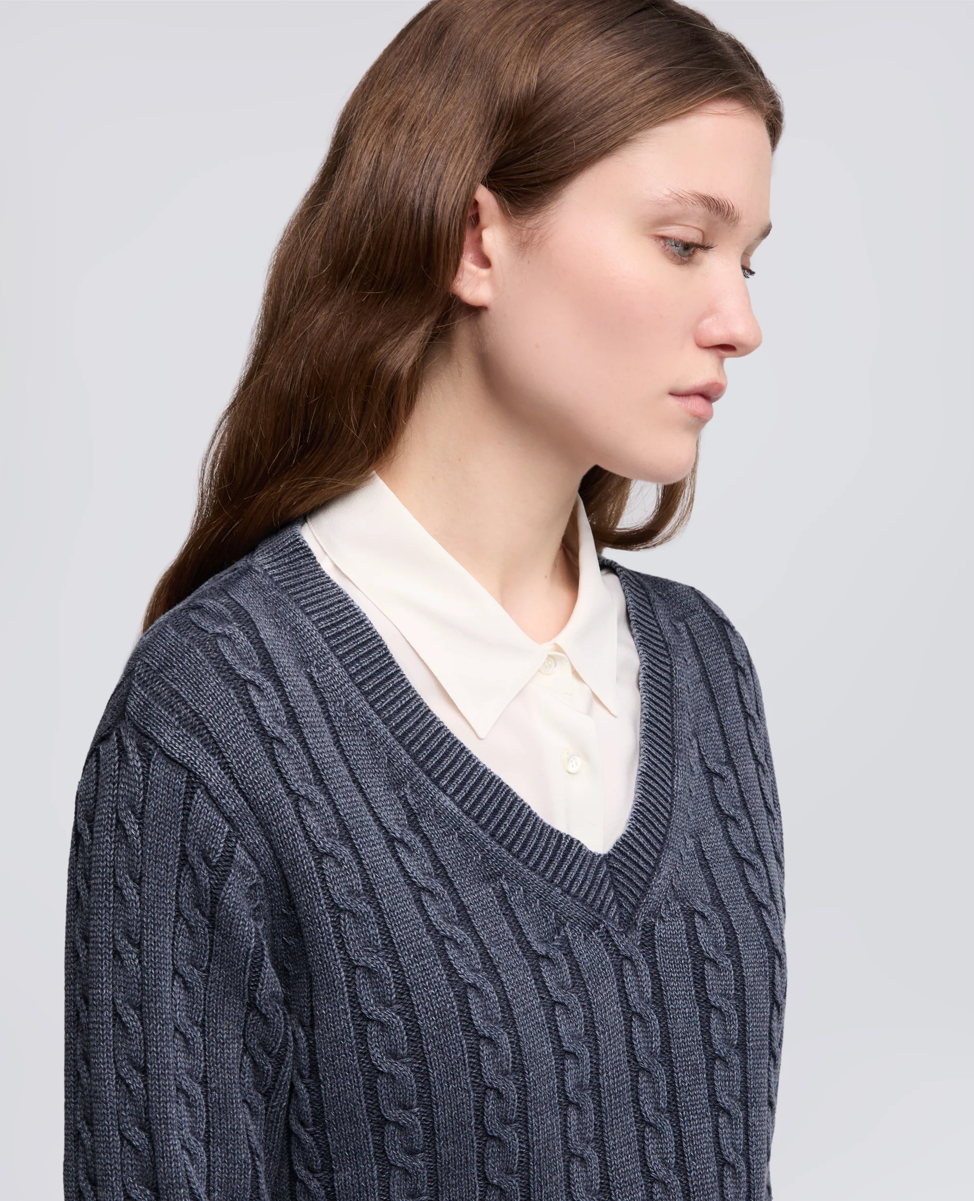MAGLIA CON TRECCE IN COTONE STONE WASHED - BLU - Image 4