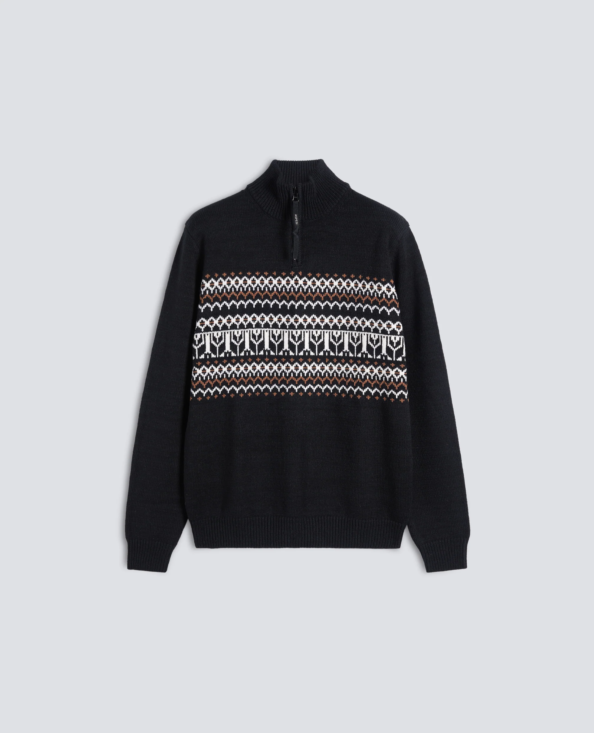 MAGLIA CON MEZZA ZIP IN COTONE, CANAPA E LANA - NERO