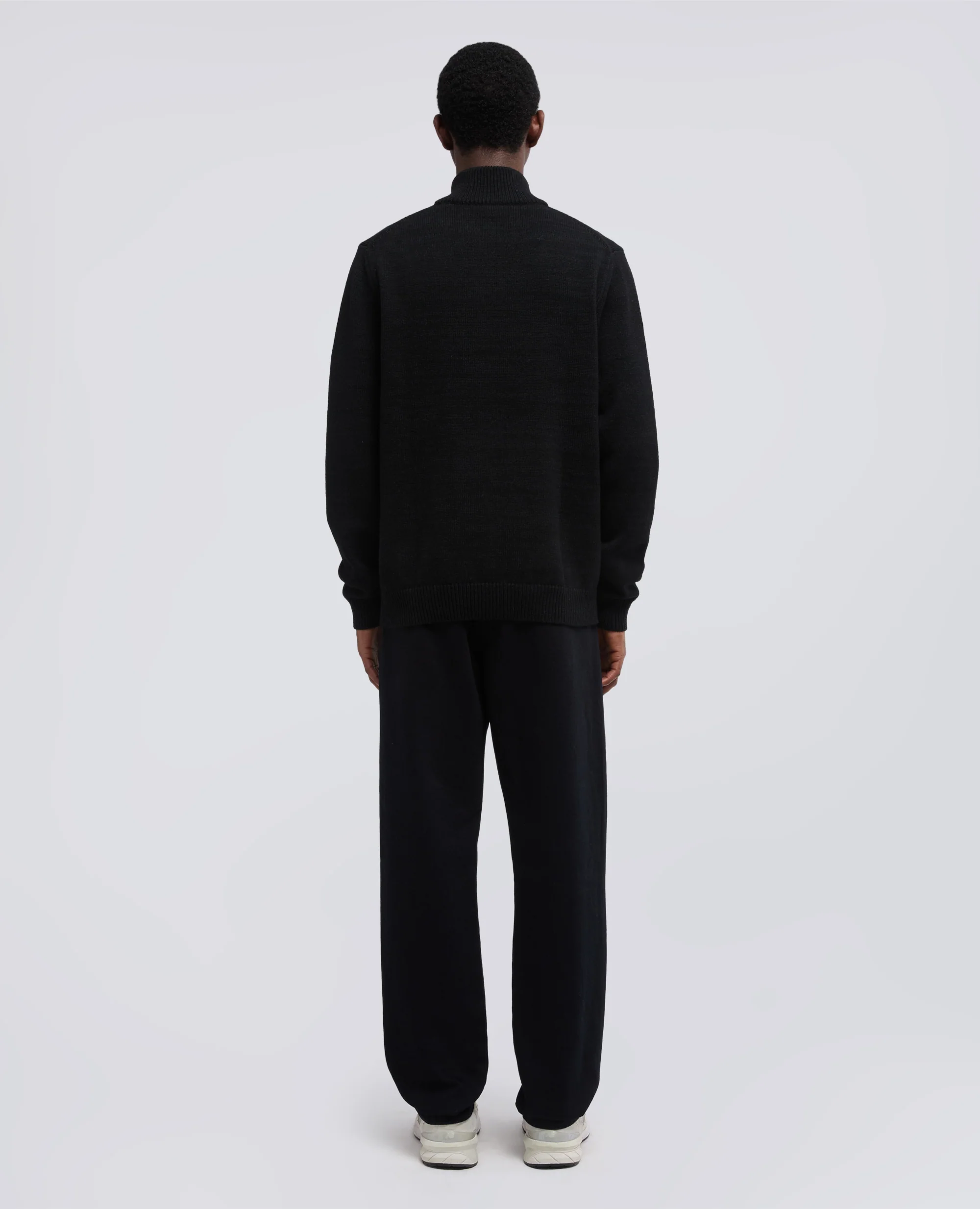 MAGLIA CON MEZZA ZIP IN COTONE, CANAPA E LANA - NERO - Image 3