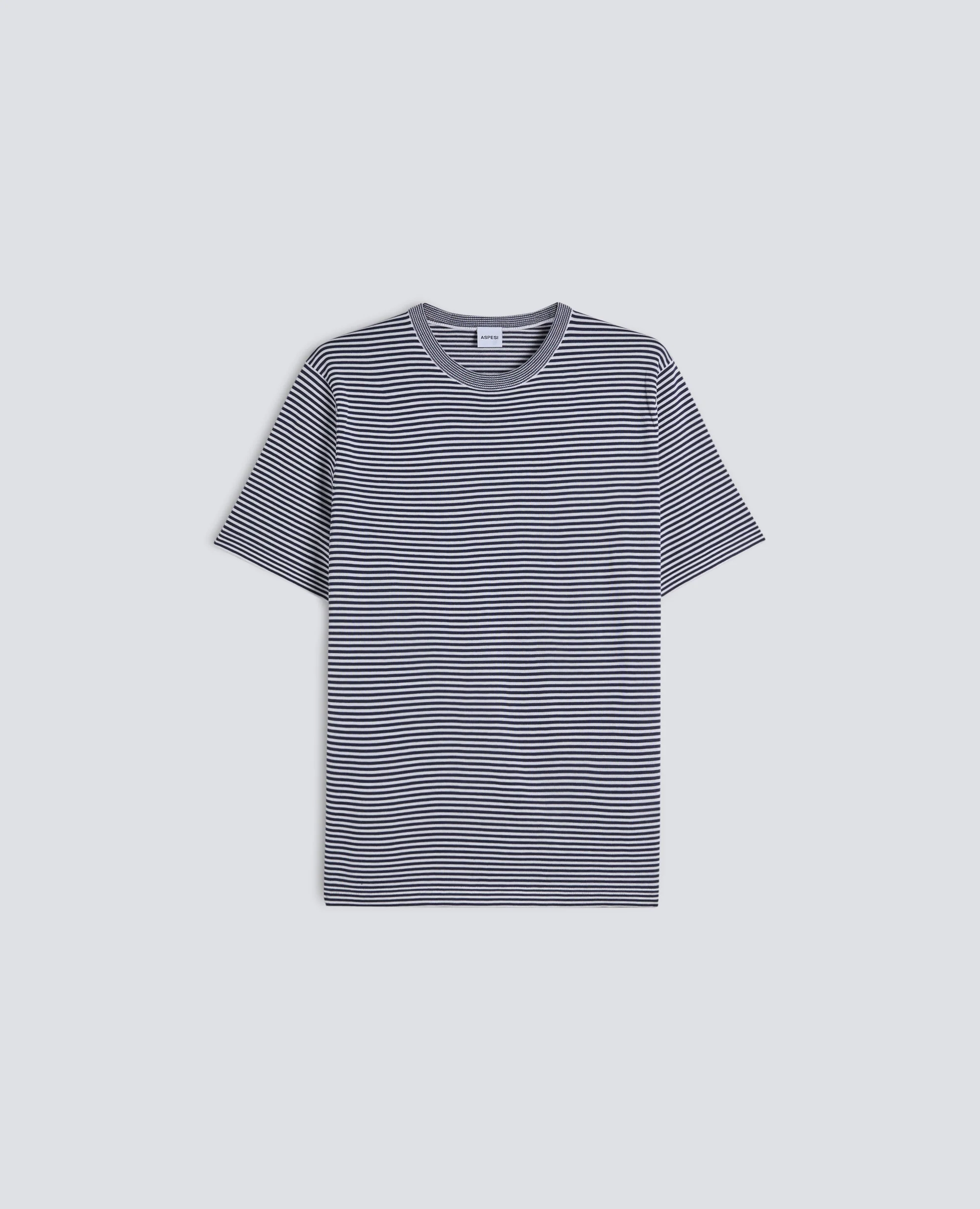T-SHIRT IN FILATO DI MISTO COTONE, SETA E LINO - RIGA BLU