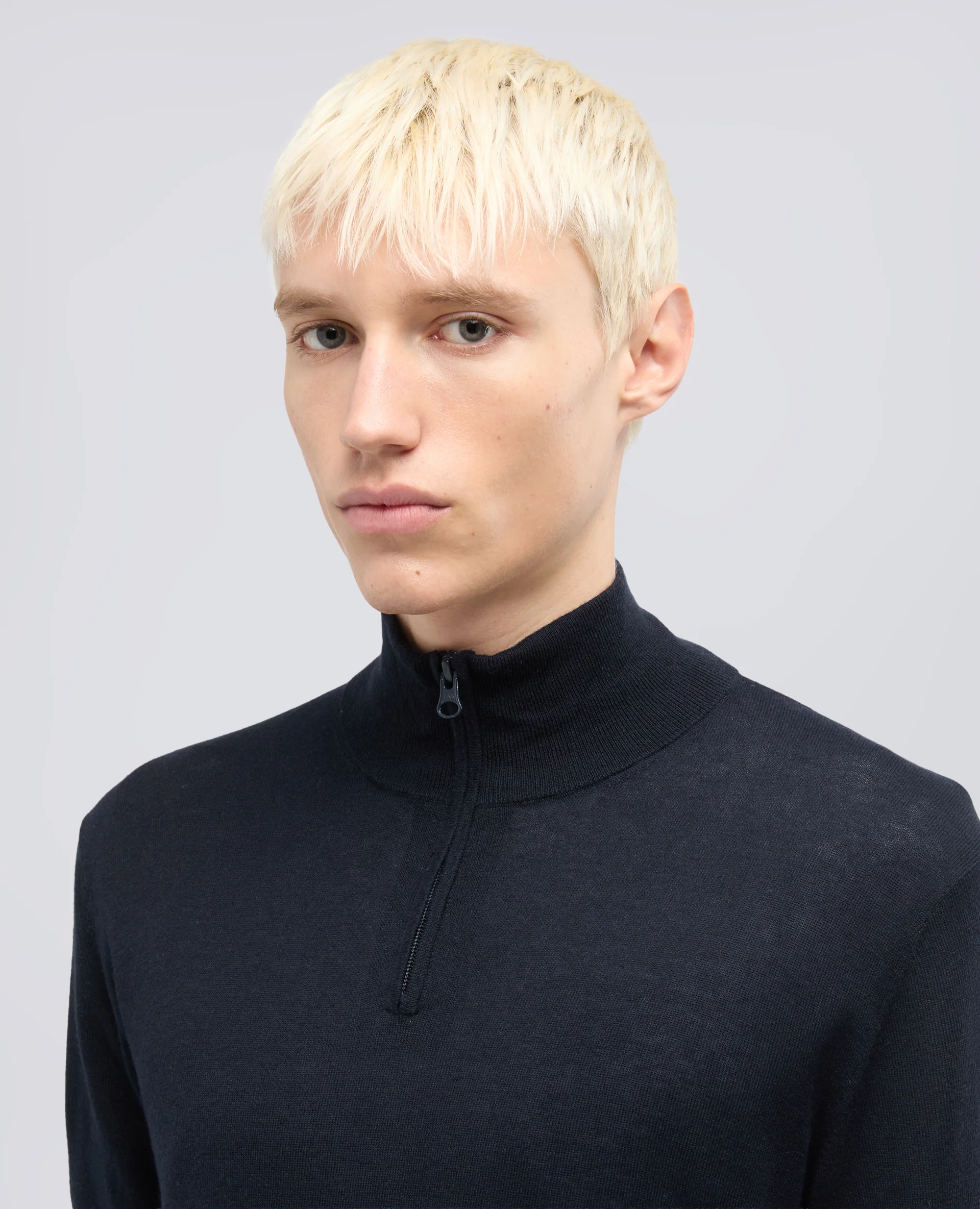 MAGLIA CON ZIP IN MISTO SETA, COTONE E CASHMERE - BLU BLACK - Image 4