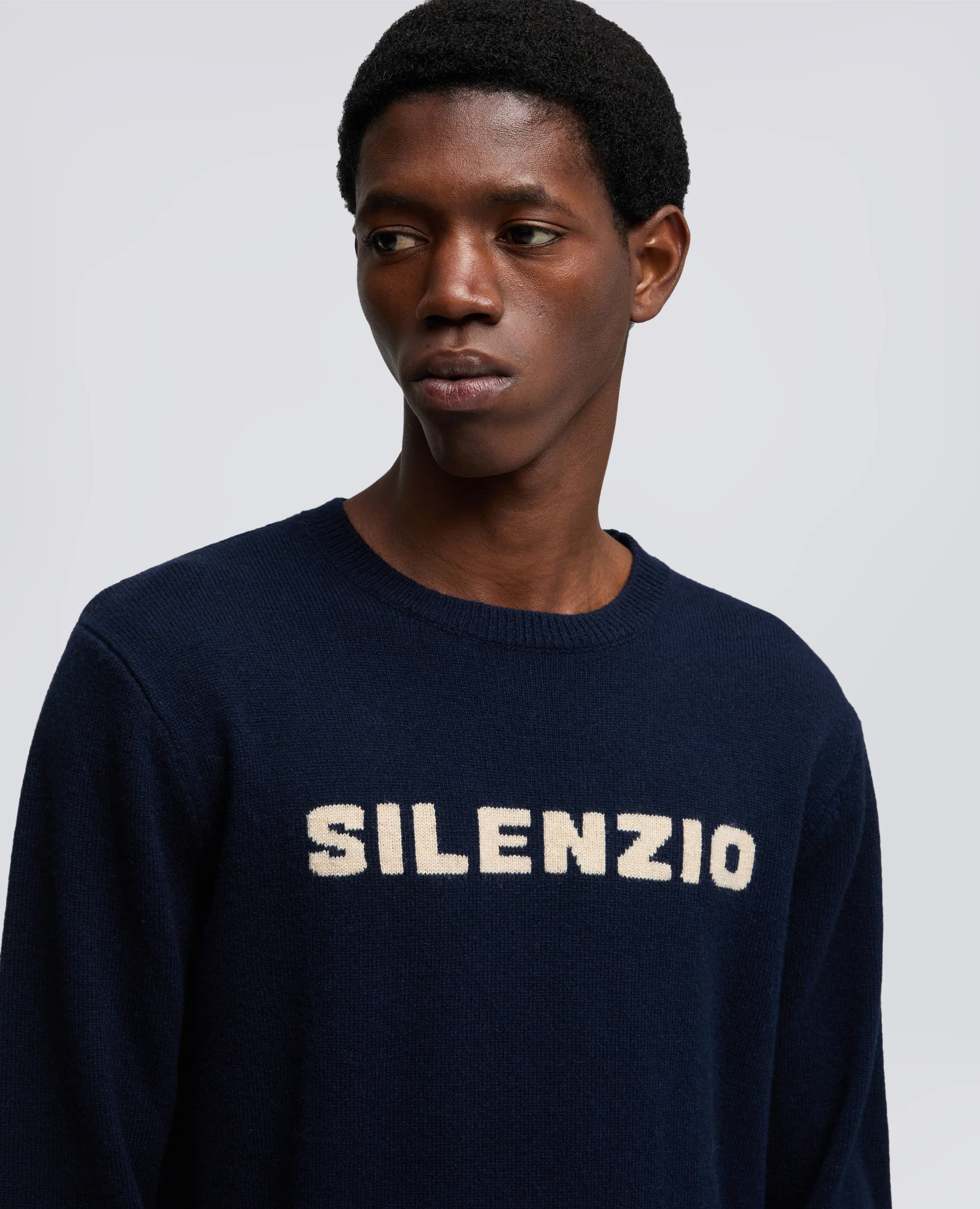MAGLIA "SILENZIO" GIROCOLLO IN MISTO LANA, YAK E CASHMERE - NAVY - Image 4
