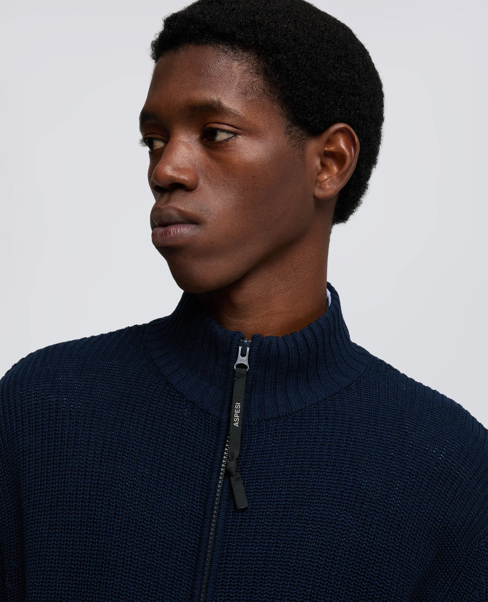 MAGLIA CON ZIP IN FILATO DI COTONE - NAVY - Image 3