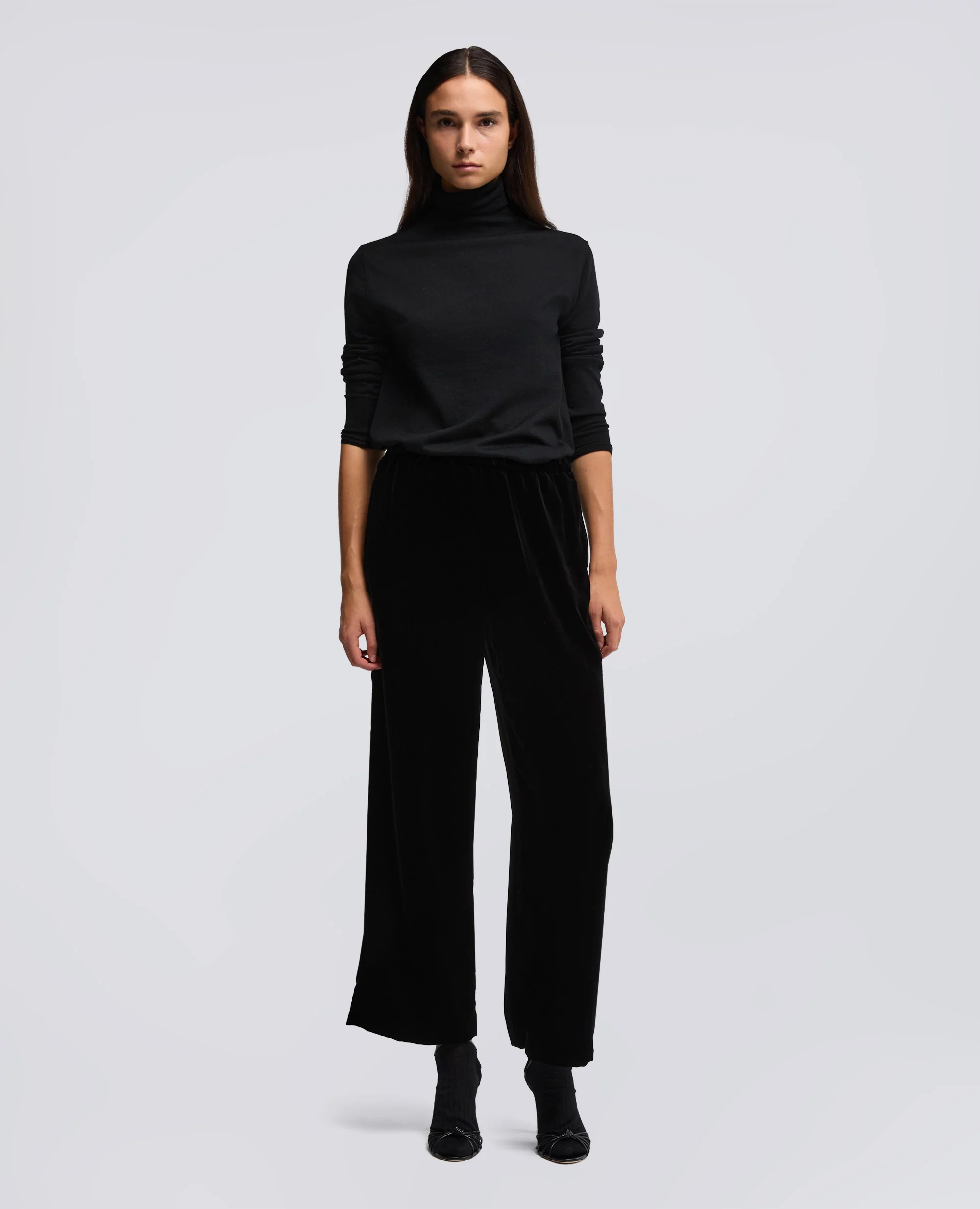 PANTALONE AMPIO IN VELLUTO LISCIO - NERO - Image 2