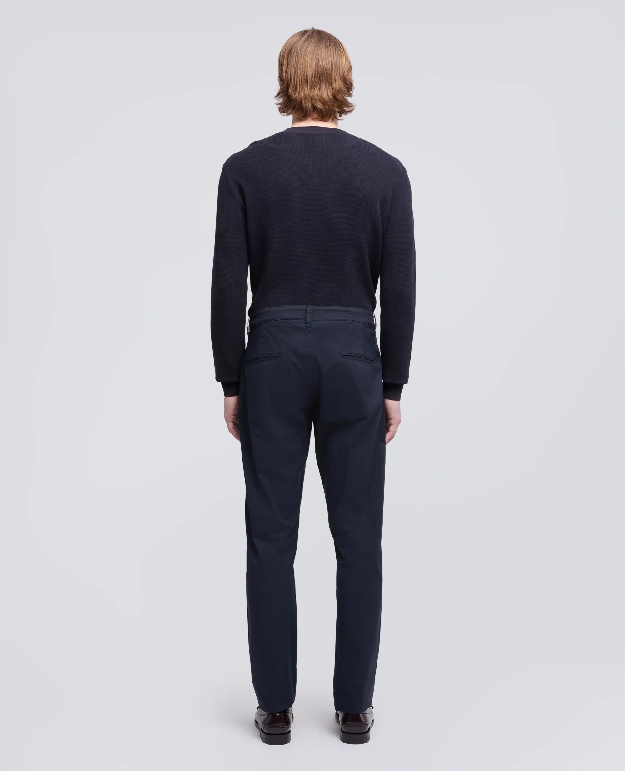 PANTALONE CHINO IN POPELINE DI COTONE E NYLON STRETCH - NAVY - Image 3