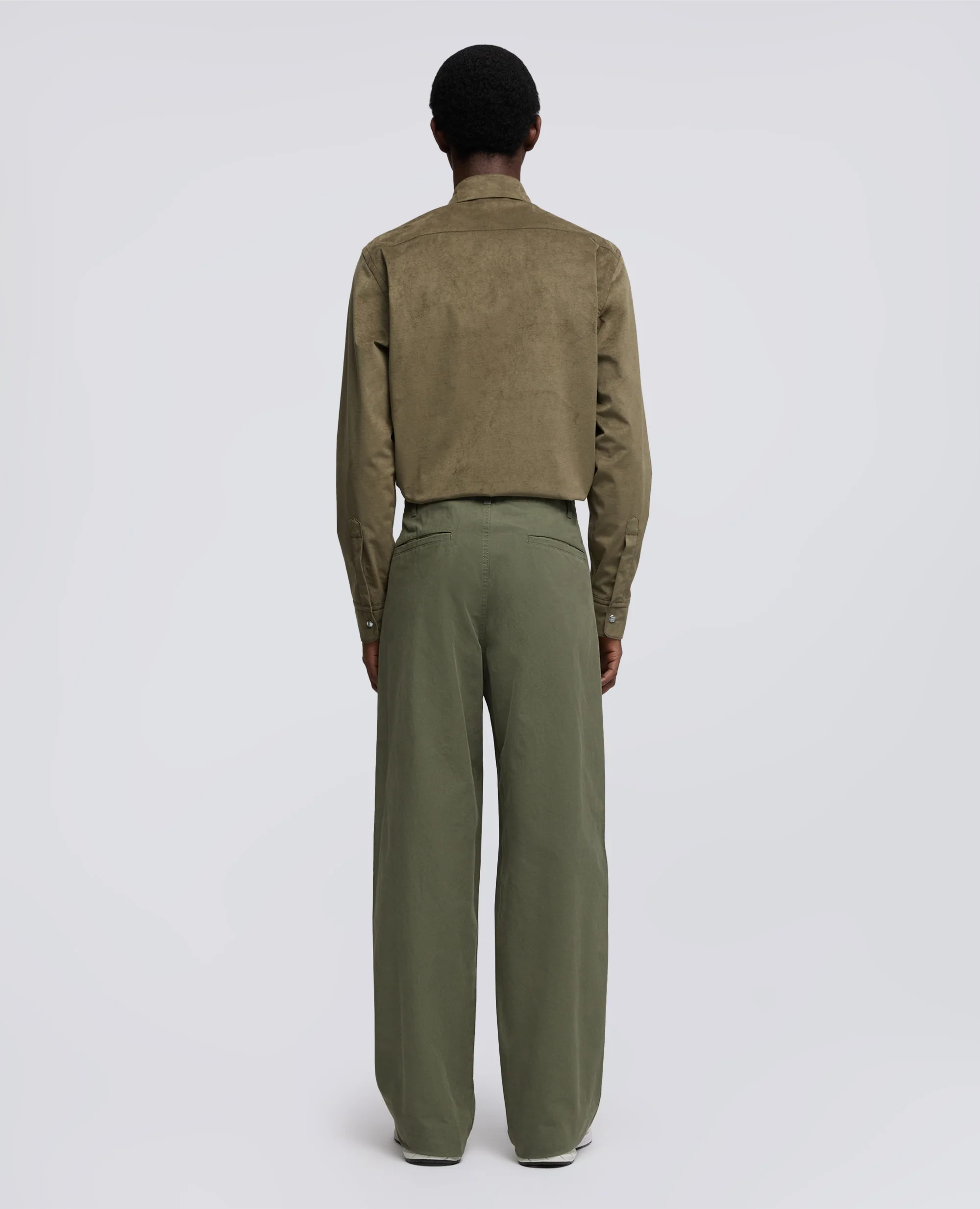 PANTALONE IN CANVAS DI COTONE TINTO PEZZA - OLIVA - Image 3