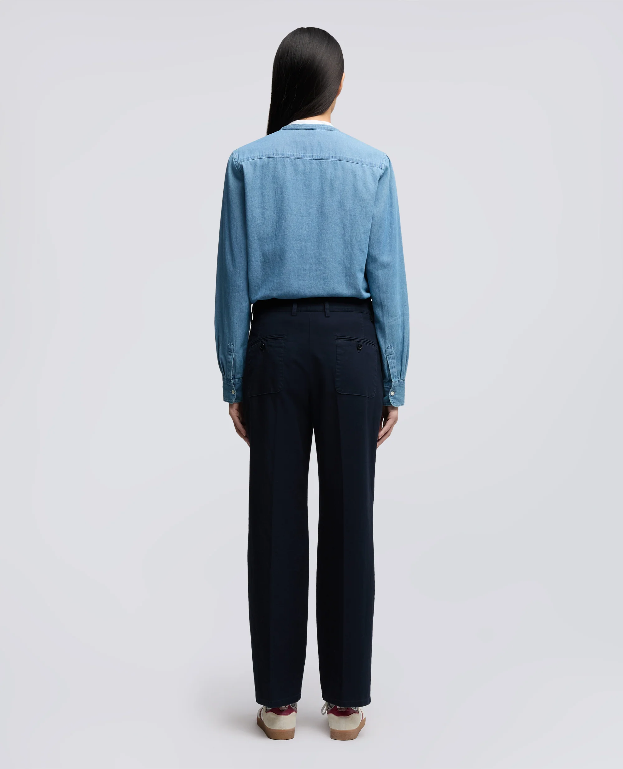 PANTALONE IN GABARDINA DI COTONE CON PINCES - NAVY - Image 3
