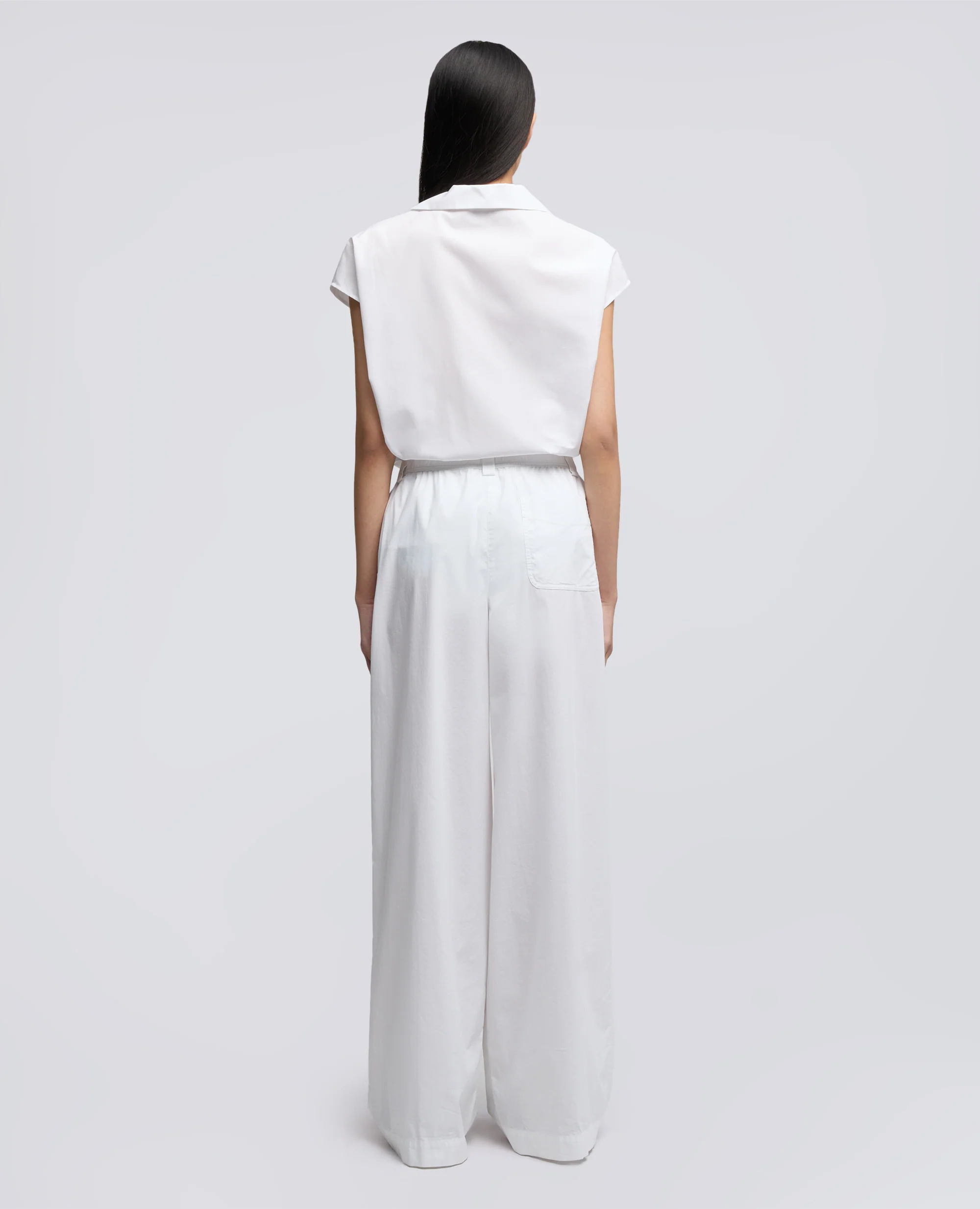 PANTALONE IN POPELINE DI COTONE E NYLON STRETCH - BIANCO - Image 3