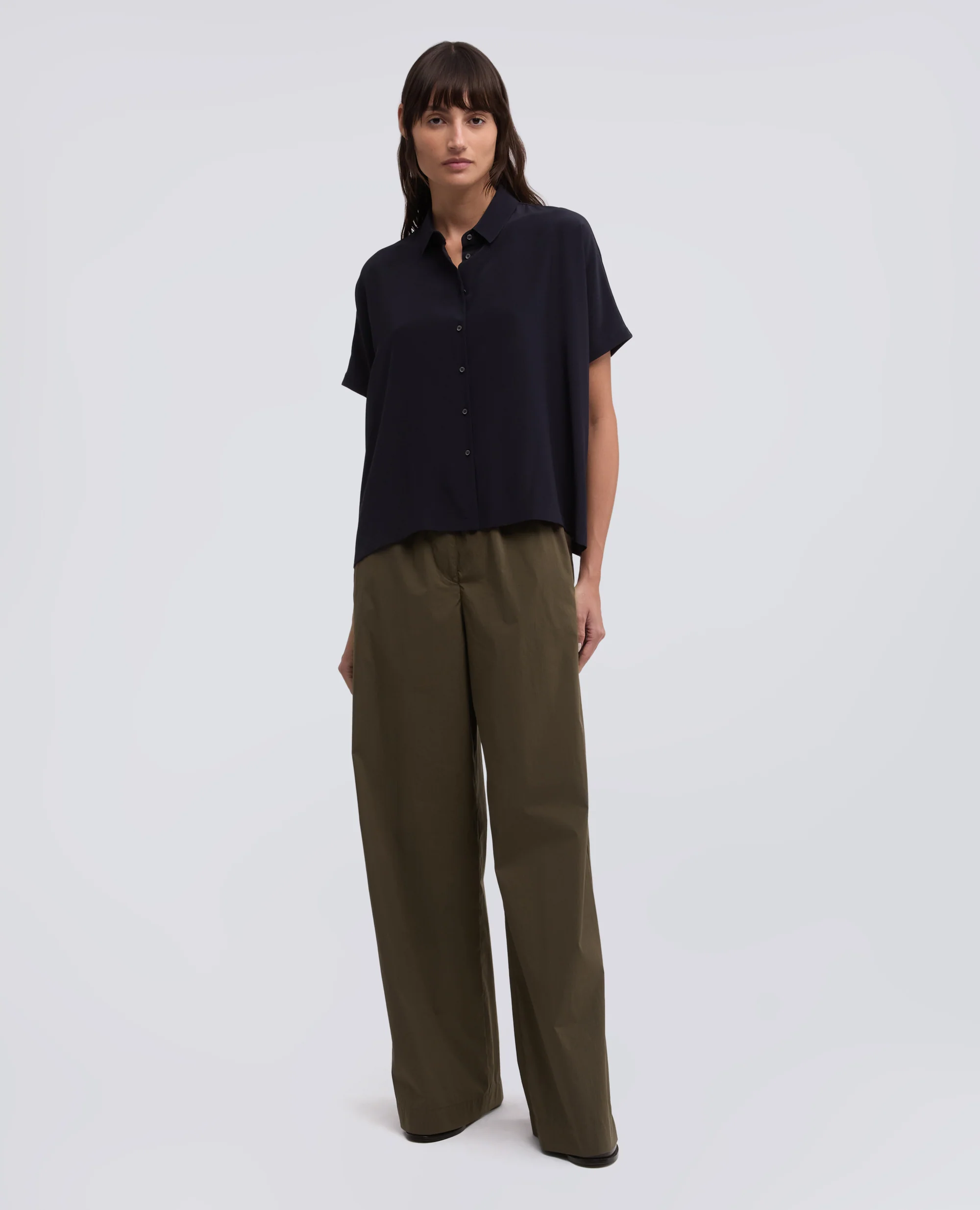 PANTALONE IN POPELINE DI COTONE E NYLON STRETCH - MILITARE - Image 2