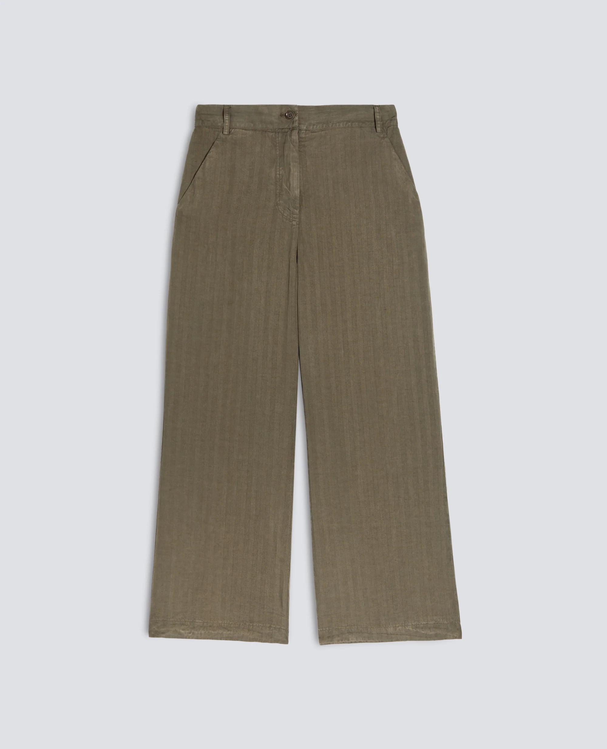PANTALONE IN HERRINGBONE LYOCELL, LINO E COTONE TINTO CAPO - MILITARE