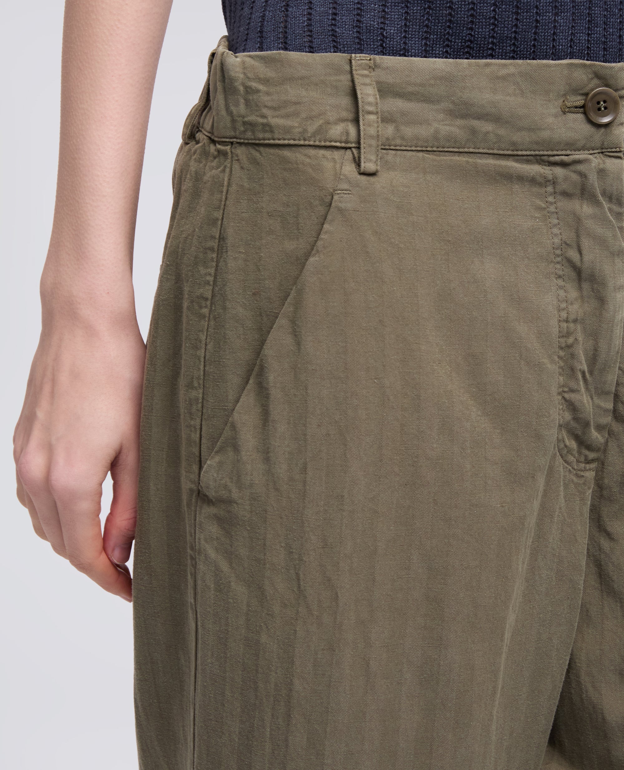 PANTALONE IN HERRINGBONE LYOCELL, LINO E COTONE TINTO CAPO - MILITARE - Image 4