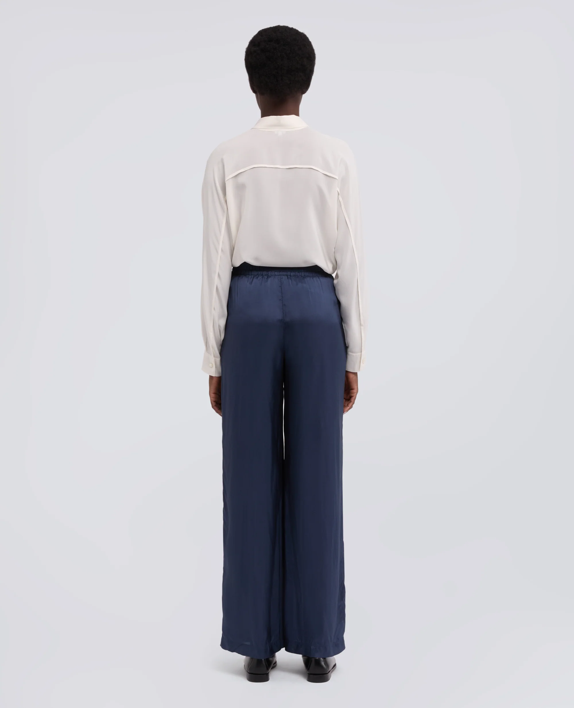 PANTALONE IN TWILL DI VISCOSA LAVATO - BLU - Image 3