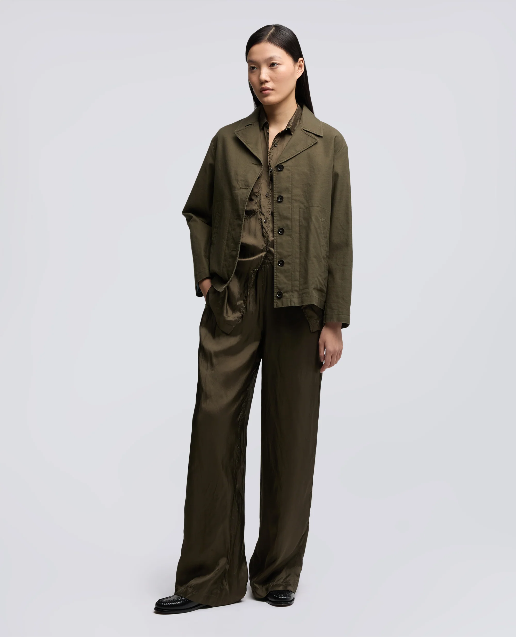 PANTALONE IN TWILL DI VISCOSA LAVATO - MILITARE - Image 2
