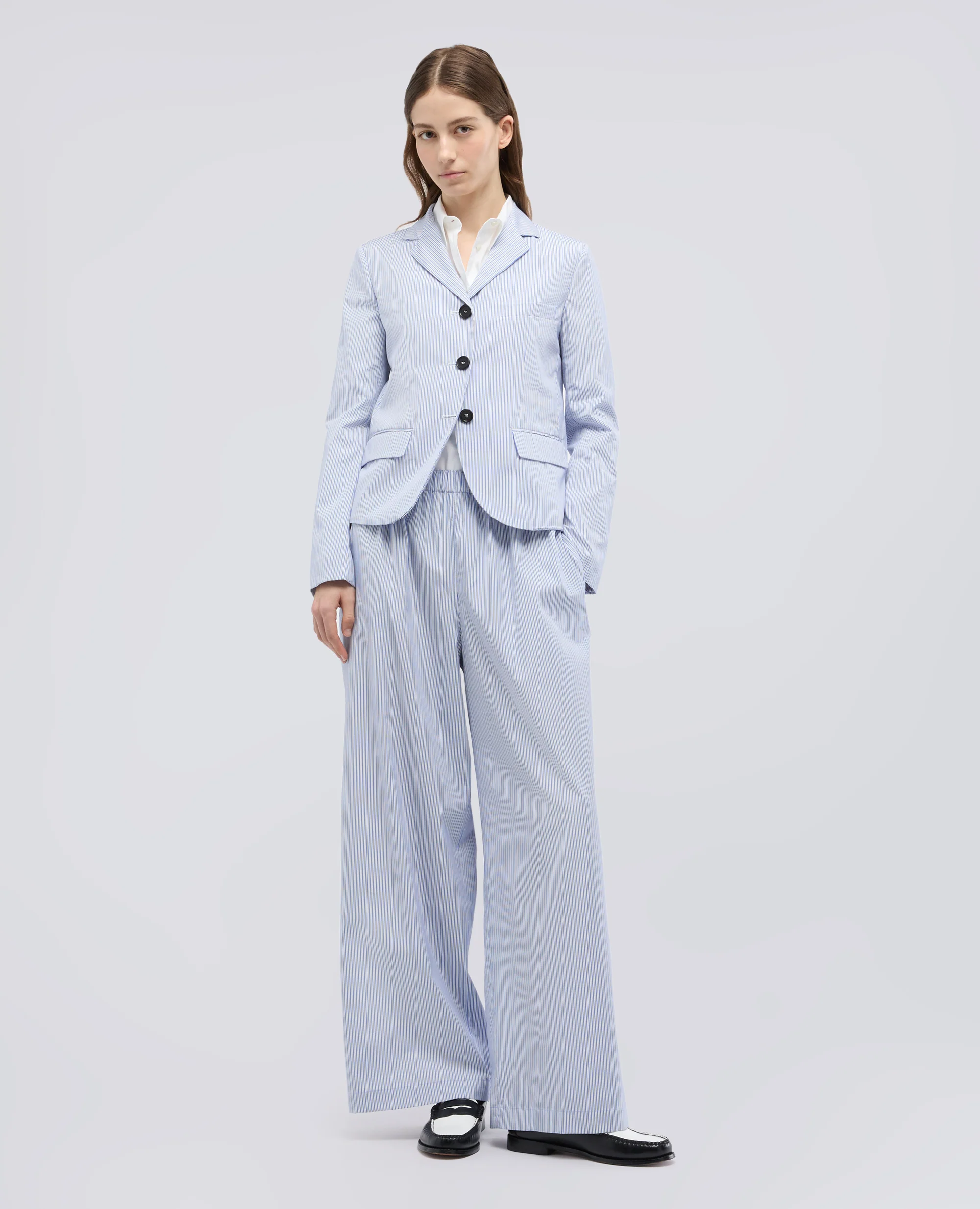 PANTALONE IN POPELINE DI COTONE - RIGA AZZURRA - Image 2