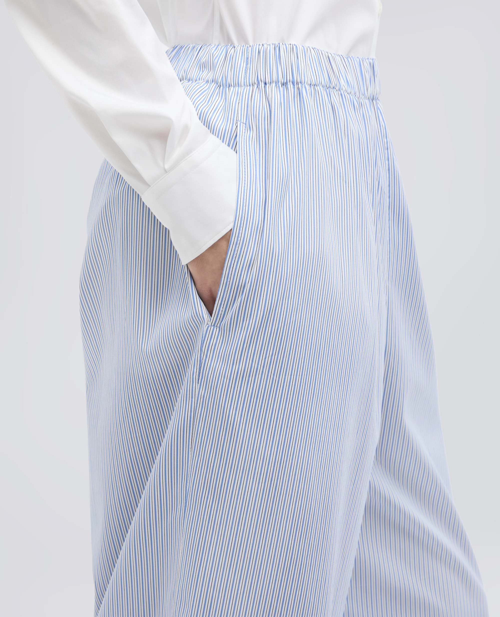 PANTALONE IN POPELINE DI COTONE - RIGA AZZURRA - Image 4