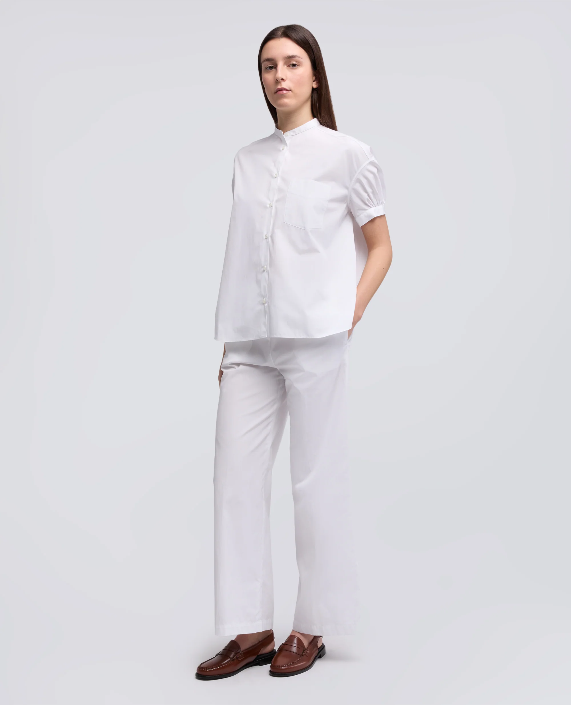 PANTALONE MOD.0128 IN POPELINE DI COTONE - BIANCO - Image 2