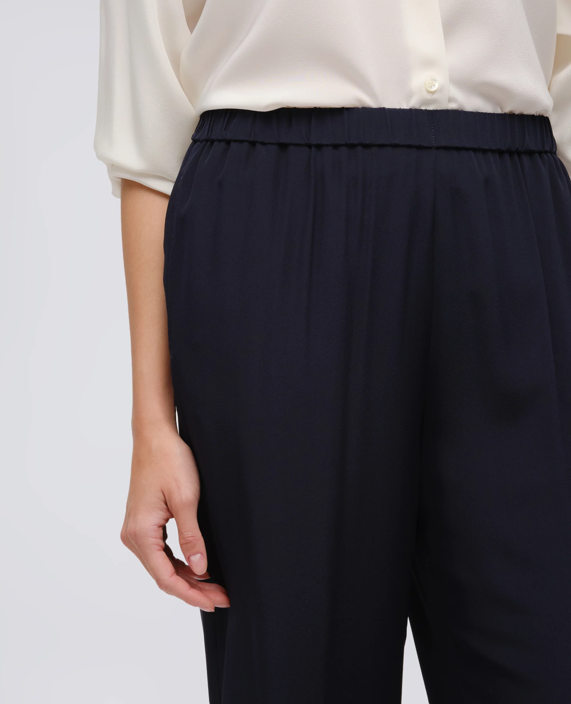 PANTALONE IN CREPE DE CHINE SETA - NAVY - Image 4