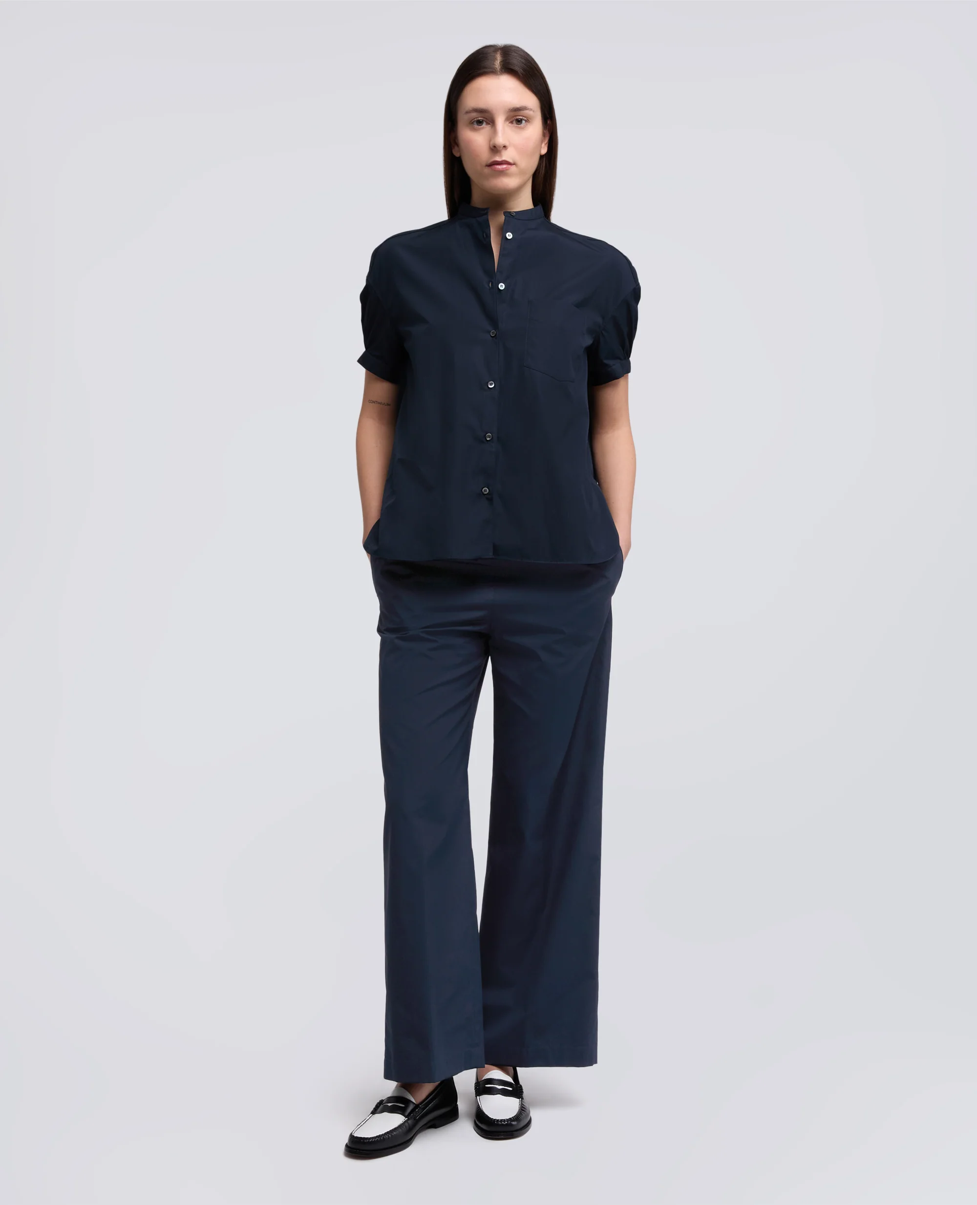 PANTALONE MOD.0128 IN POPELINE DI COTONE - NAVY - Image 2