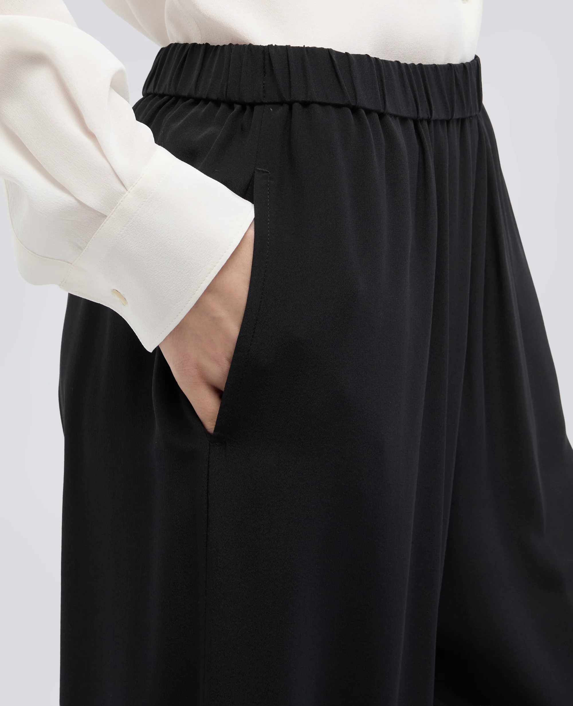 PANTALONE IN CREPE DE CHINE SETA - NERO - Image 4