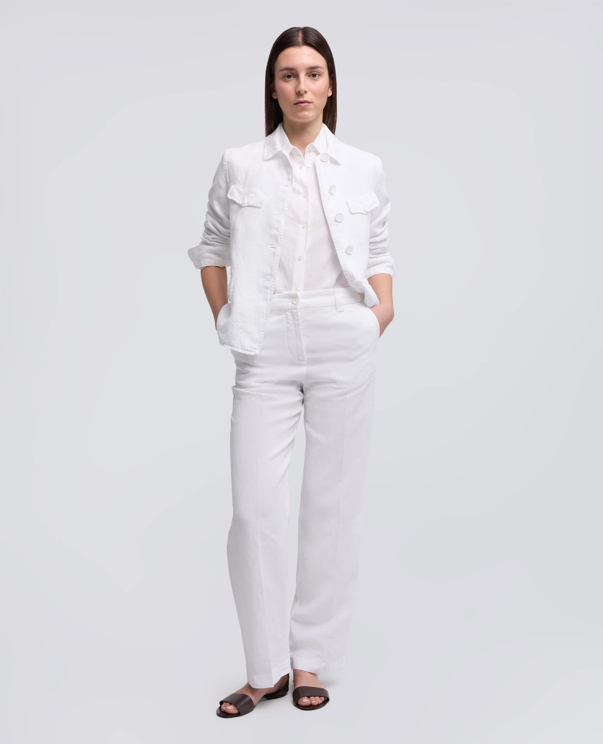 PANTALONE IN LINO FIAMMATO COMPATTO TINTO CAPO - BIANCO - Image 2