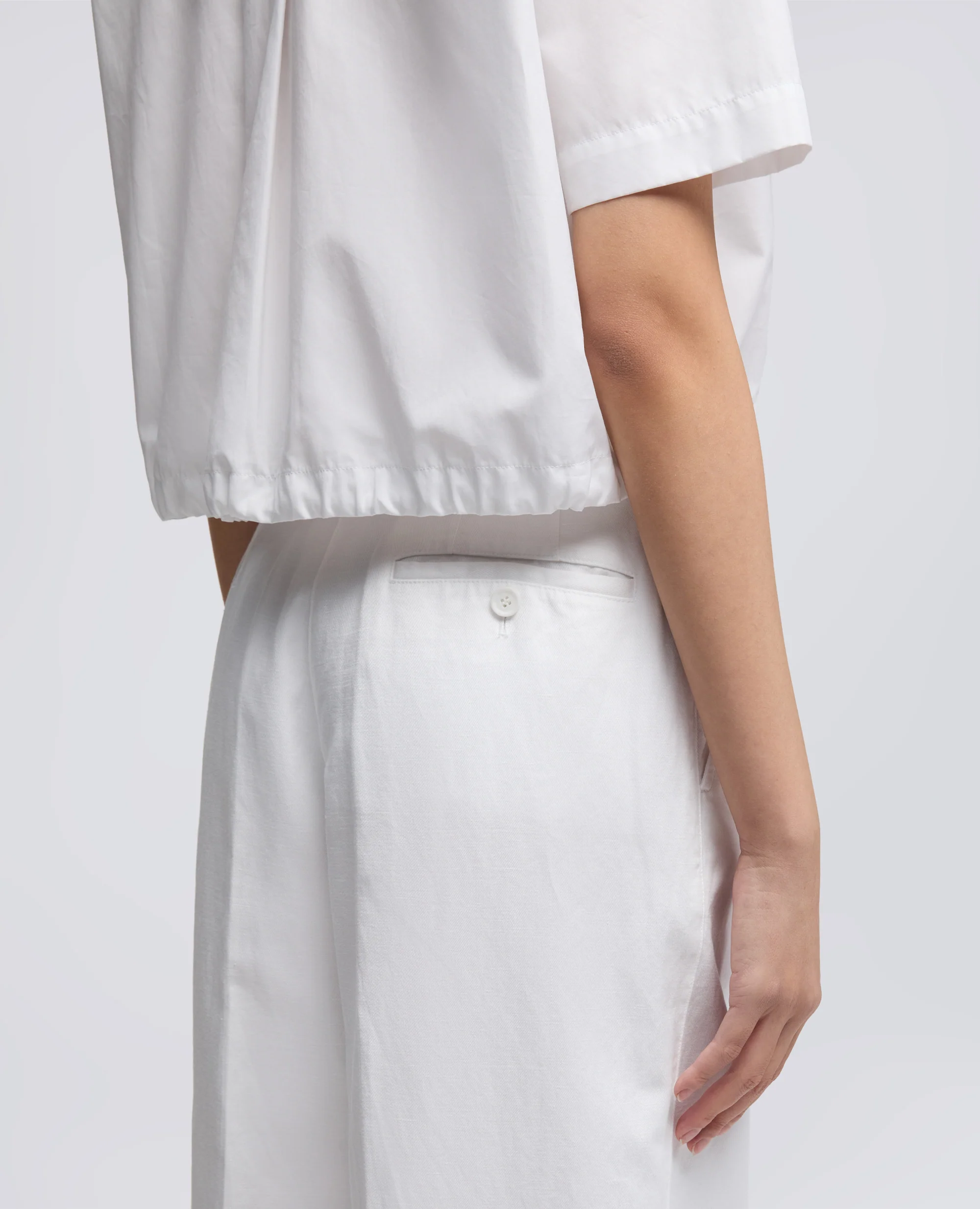 PANTALONE IN GABARDINA COTONE E LINO TINTO CAPO - BIANCO - Image 4