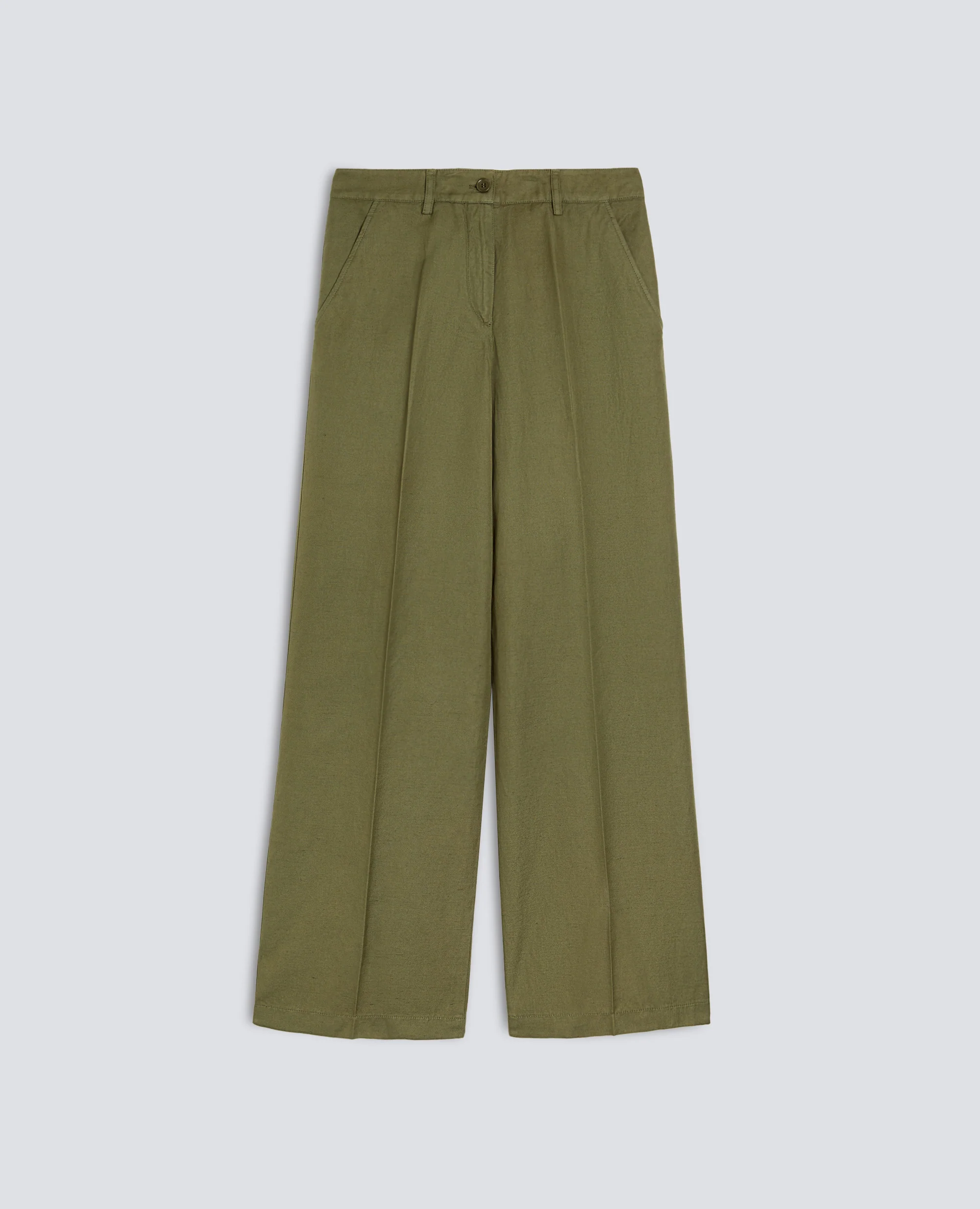 PANTALONE IN GABARDINA COTONE E LINO TINTO CAPO - MILITARE