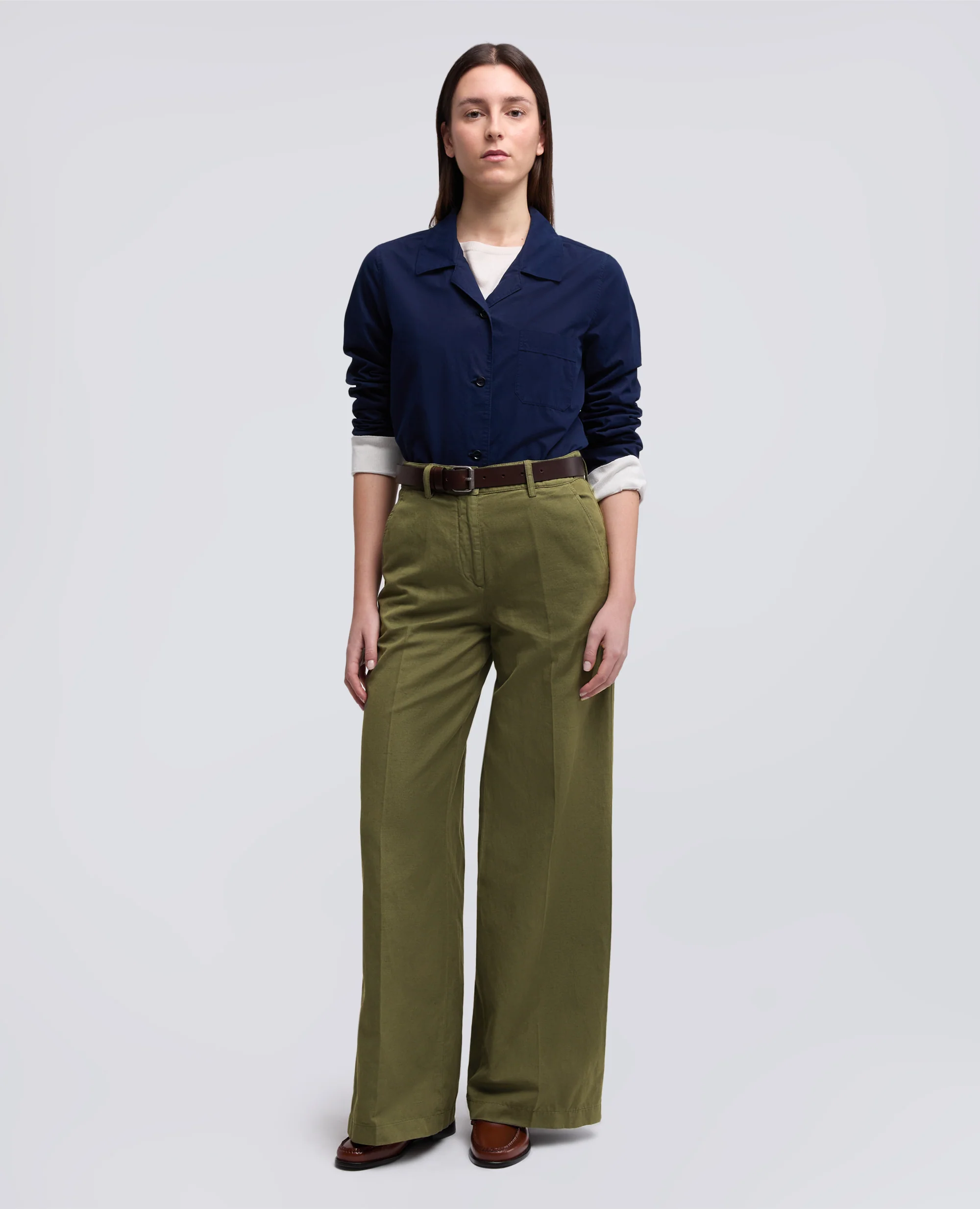 PANTALONE IN GABARDINA COTONE E LINO TINTO CAPO - MILITARE - Image 2