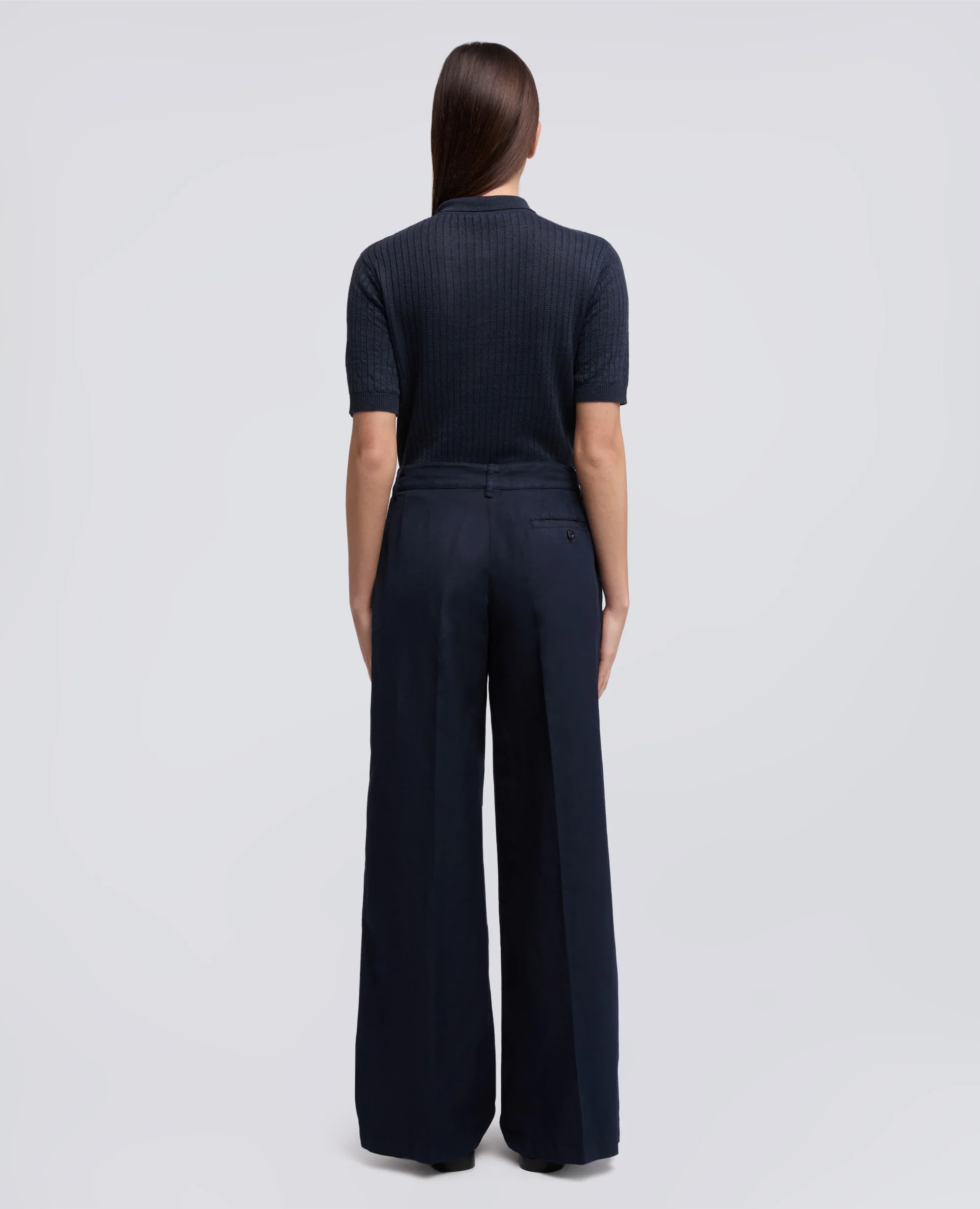 PANTALONE IN GABARDINA COTONE E LINO TINTO CAPO - NAVY - Image 3