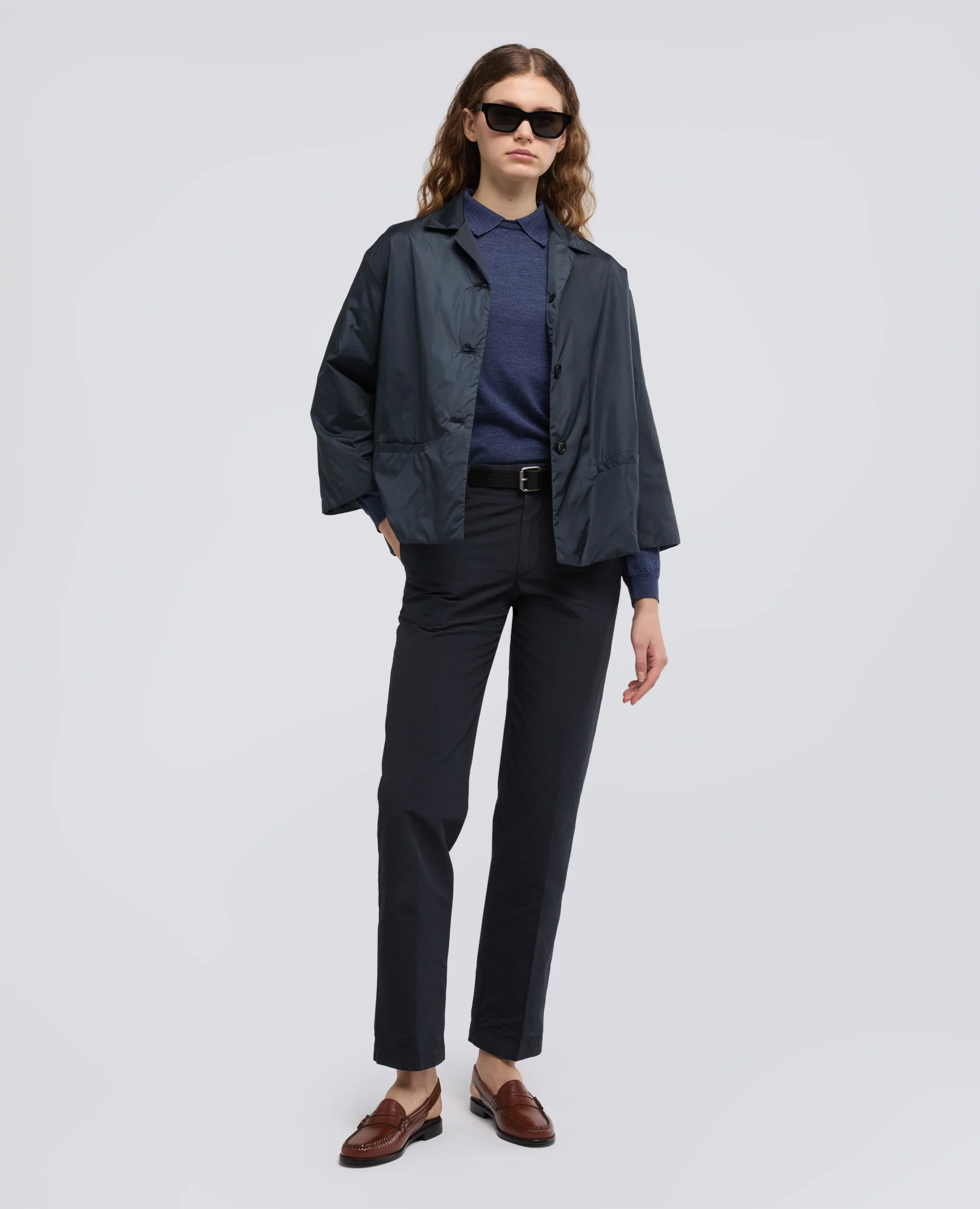 PANTALONE IN TELA FIAMMATA DI COTONE E LINO - NAVY - Image 2