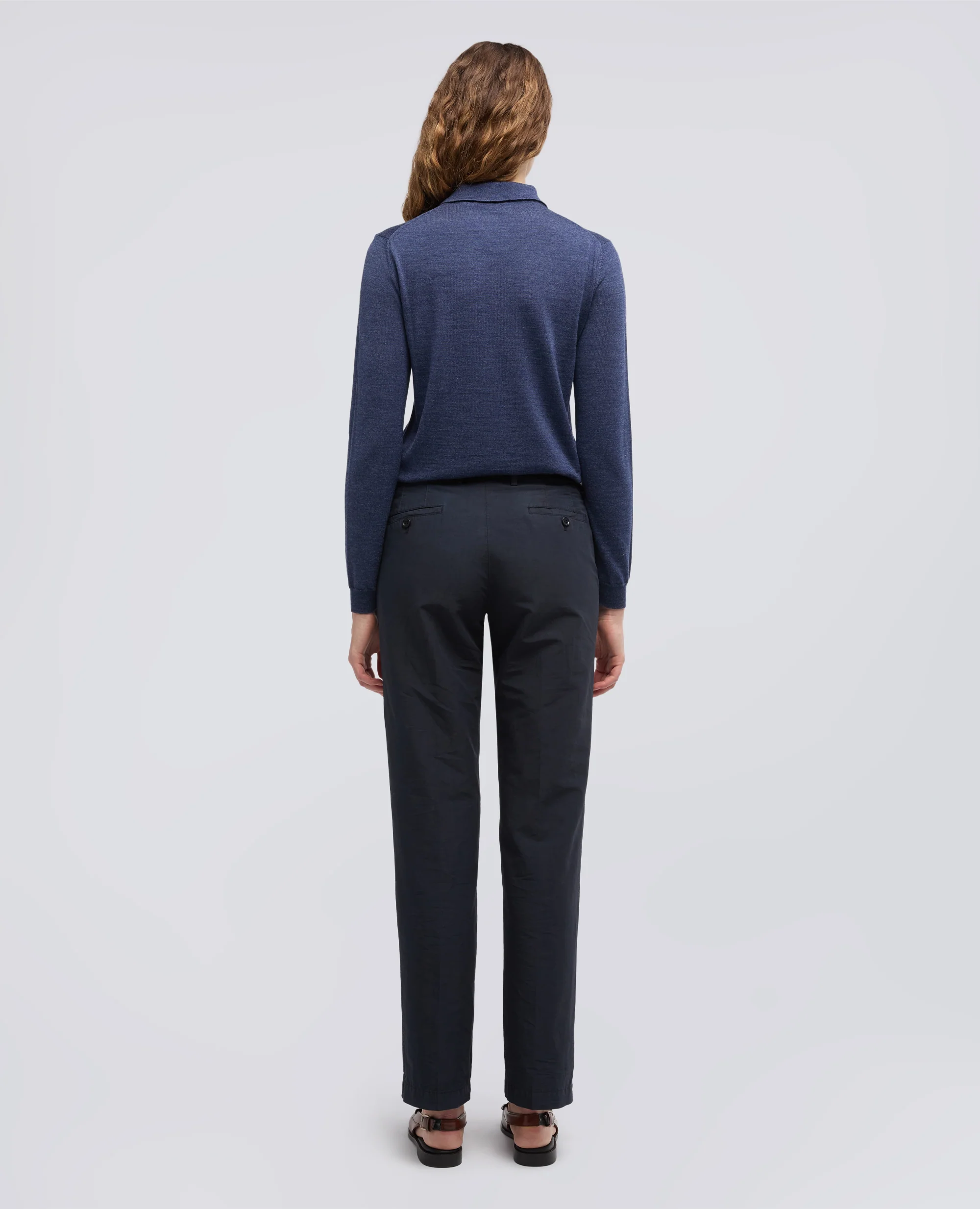 PANTALONE IN TELA FIAMMATA DI COTONE E LINO - NAVY - Image 3